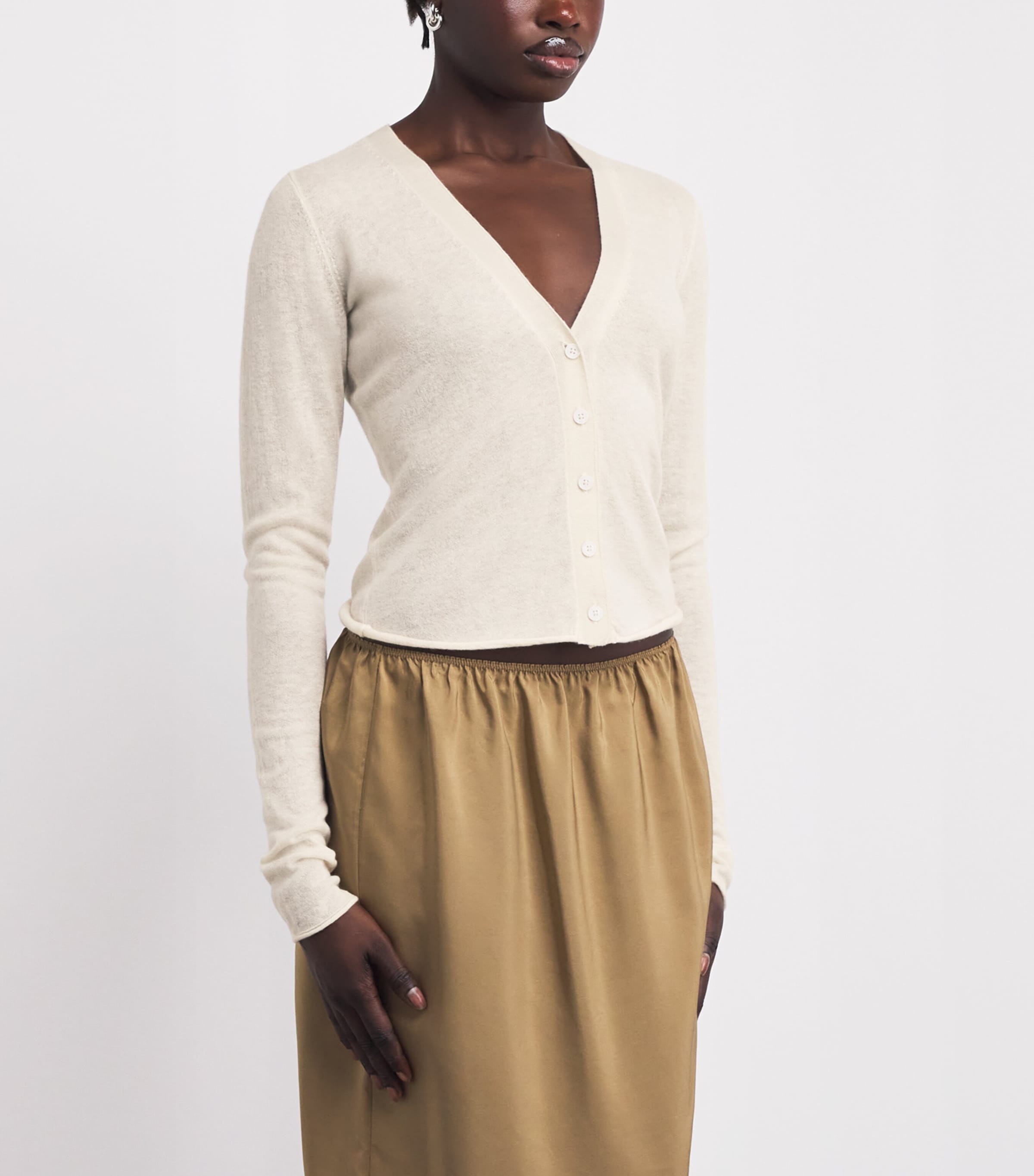 Skims Womens Cashmere Sheer Cardigan Egret Image 3