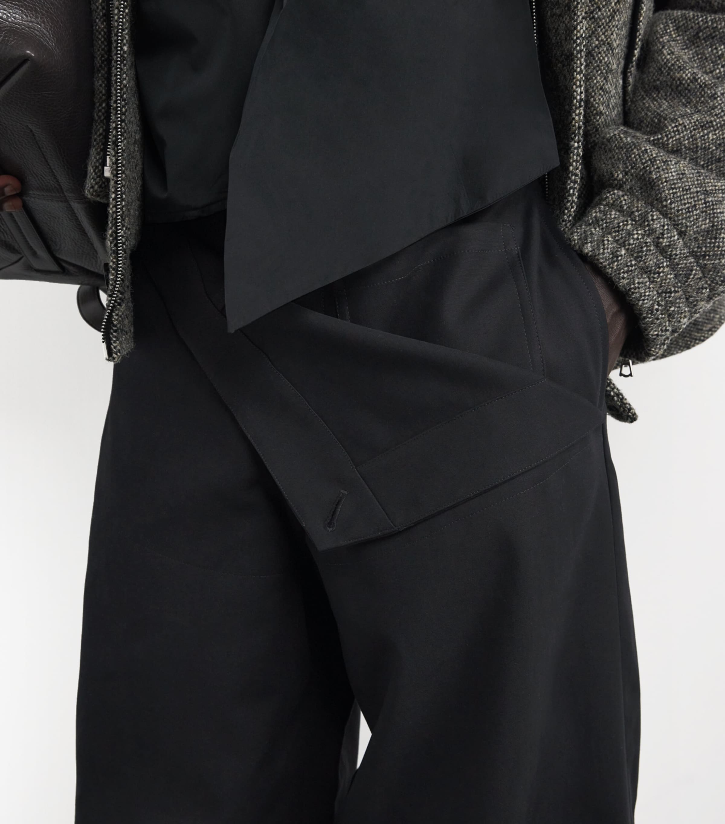 DRIES VAN NOTEN Black Cotton-Blend Fold-Over Wide-Leg