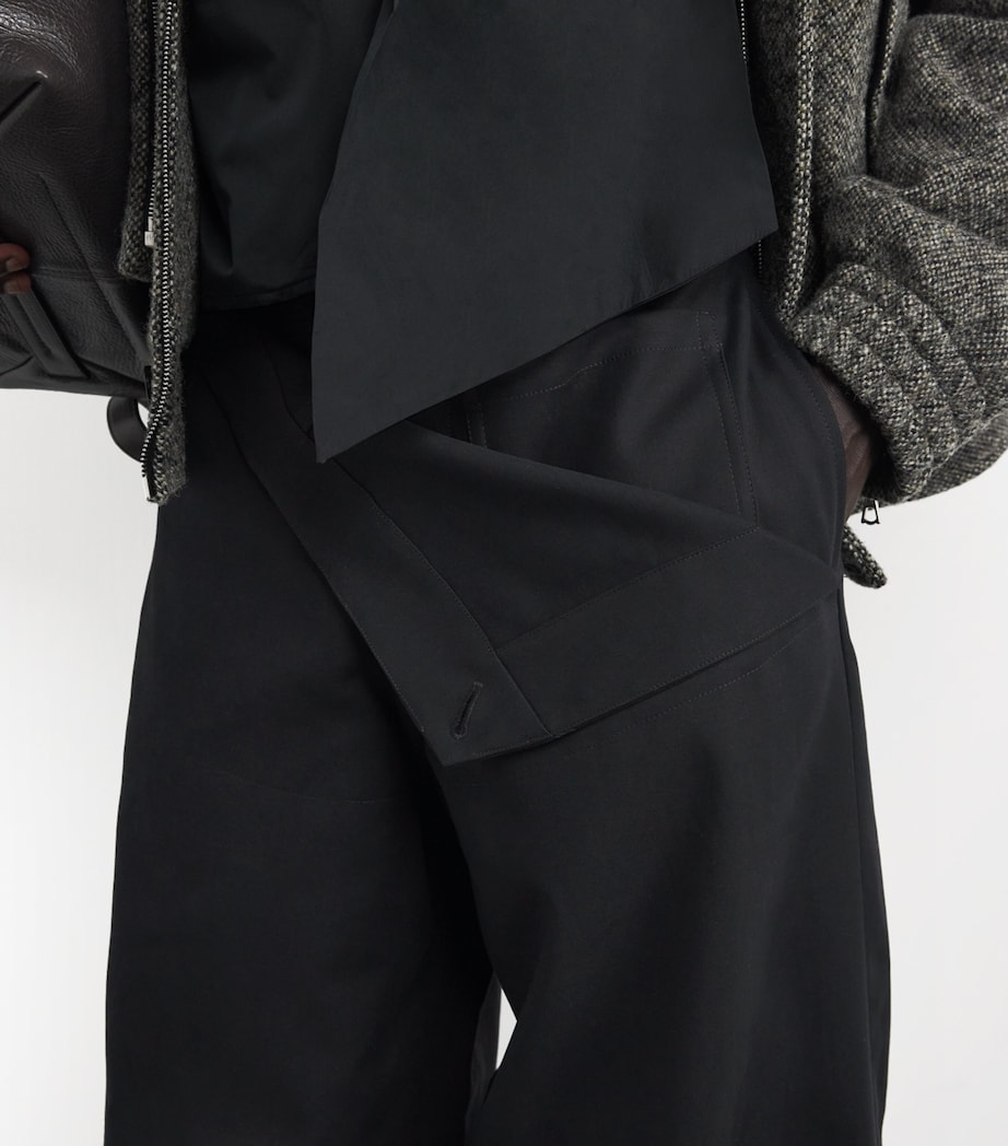 Cotton-Blend Fold-Over Wide-Leg Trousers BLACK Image 6