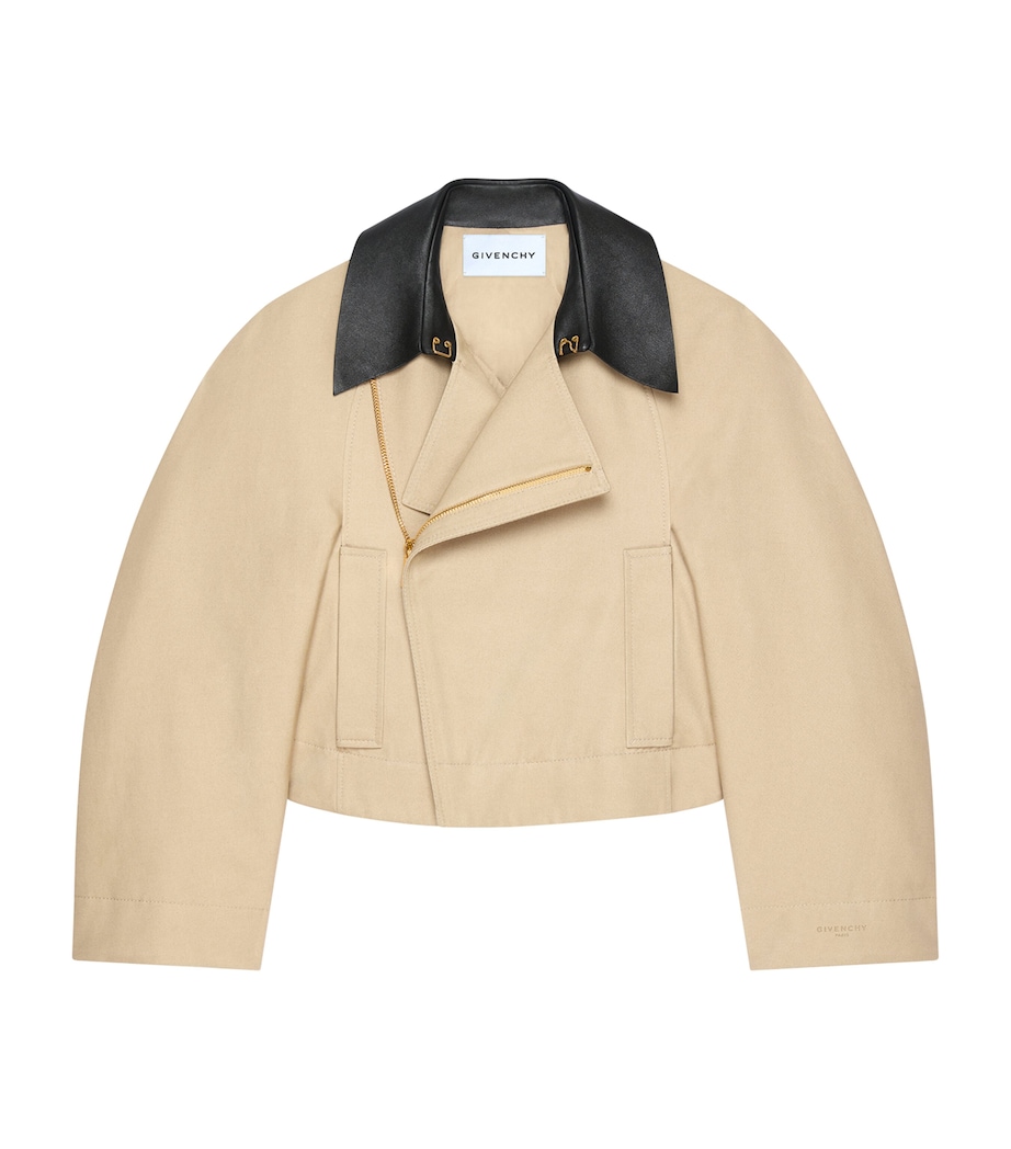 Leather-Trim Cropped Cocoon Jacket BEIGE Image 1