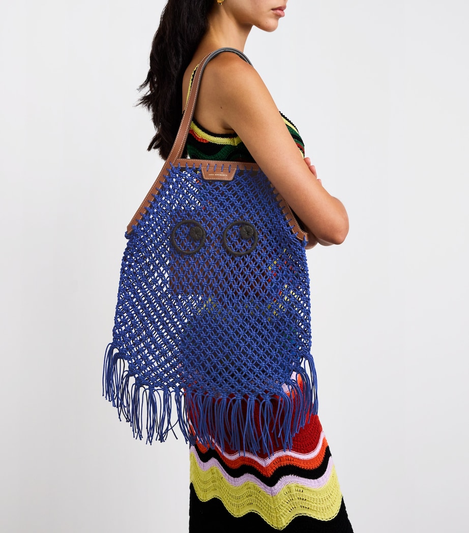 Macrame Fringe Eyes Tote Bag ELECTRIC BLUE Image 5