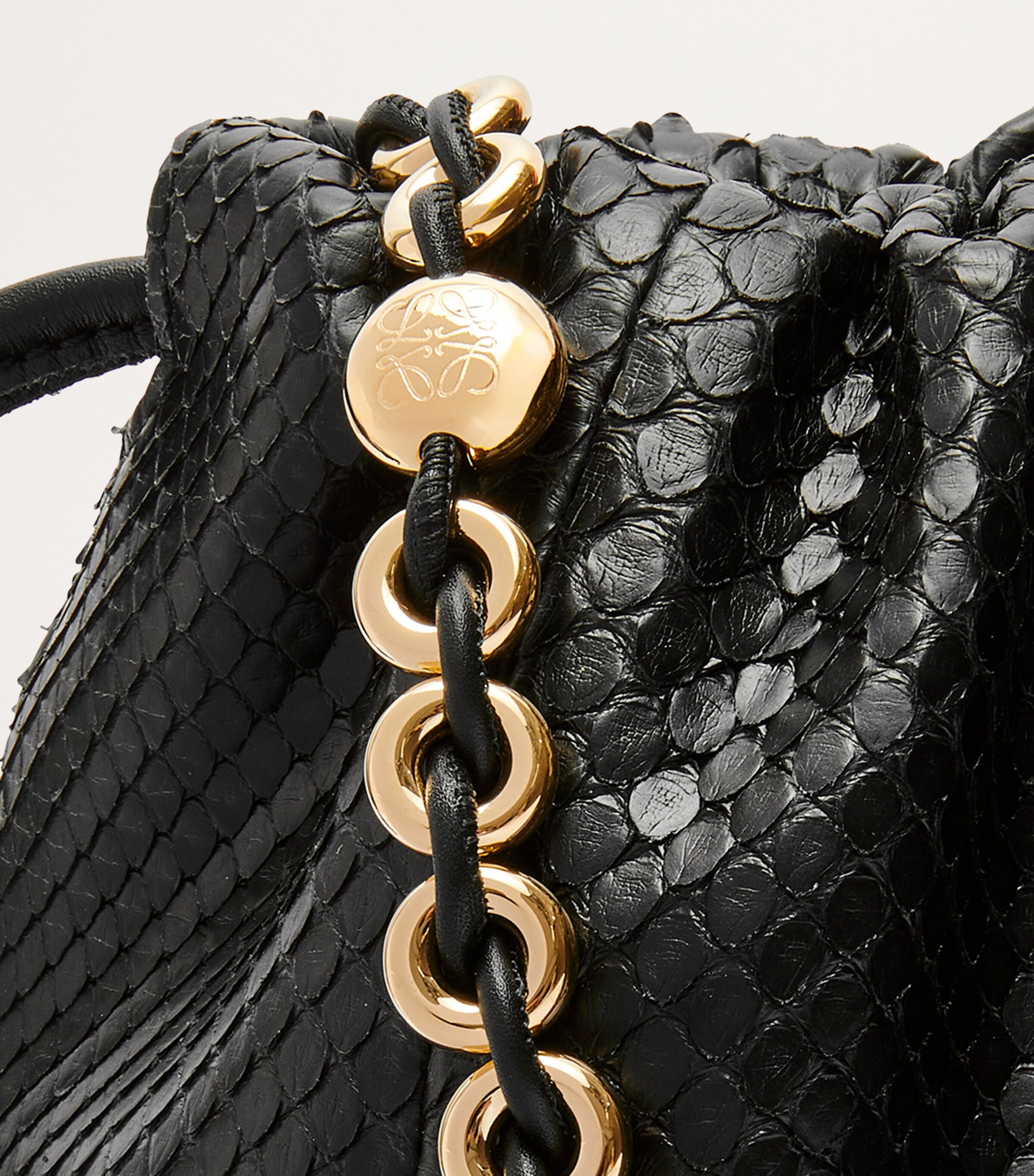 Medium Snakeskin Flamenco Shoulder Bag BLACK Image 9