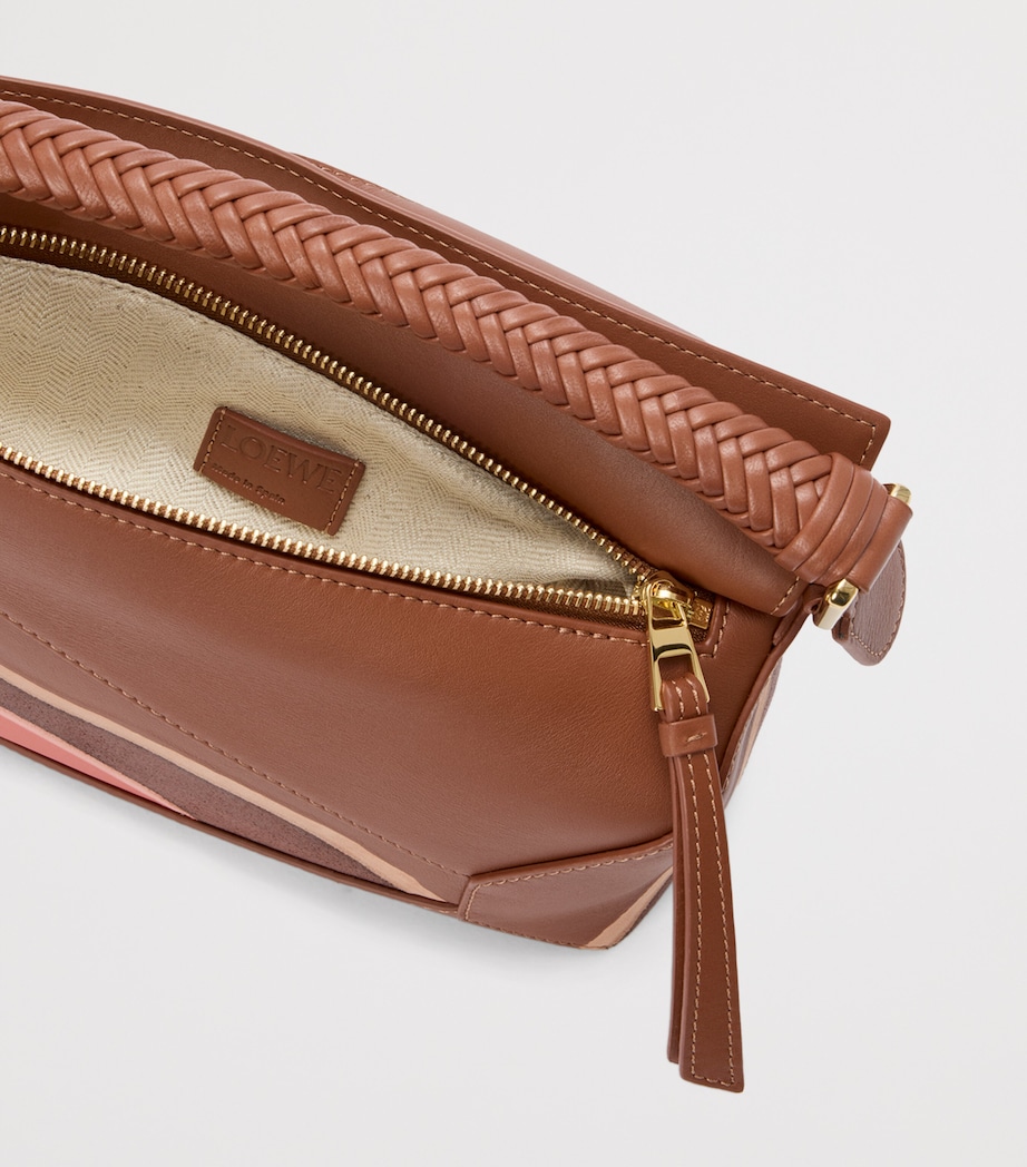 Small Leather Puzzle Edge Landscape Top-Handle Bag PECAN PARROT PINK Image 7