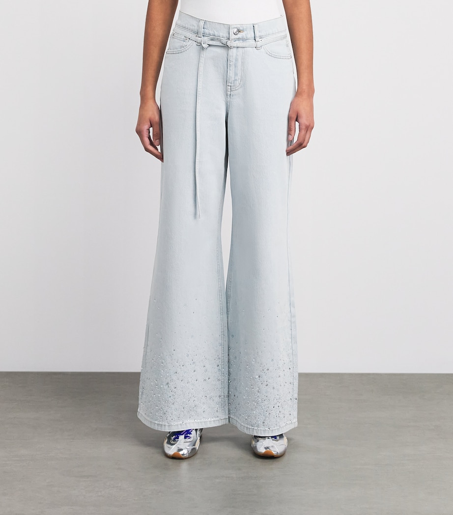 Maje Womens Embellished Wide-Leg Jeans Blue Sky Image 4