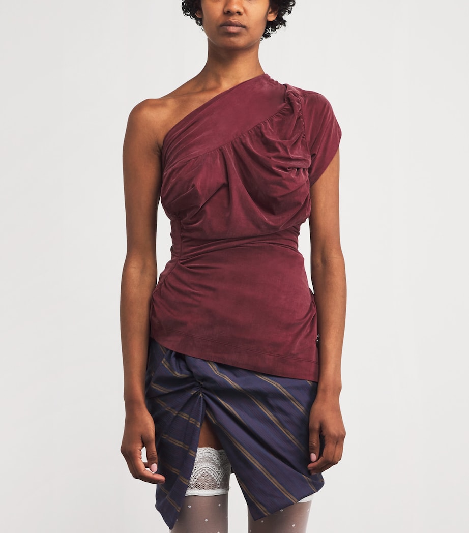 Andalouse Asymmetric Draped Top H406 BRICK Image 3