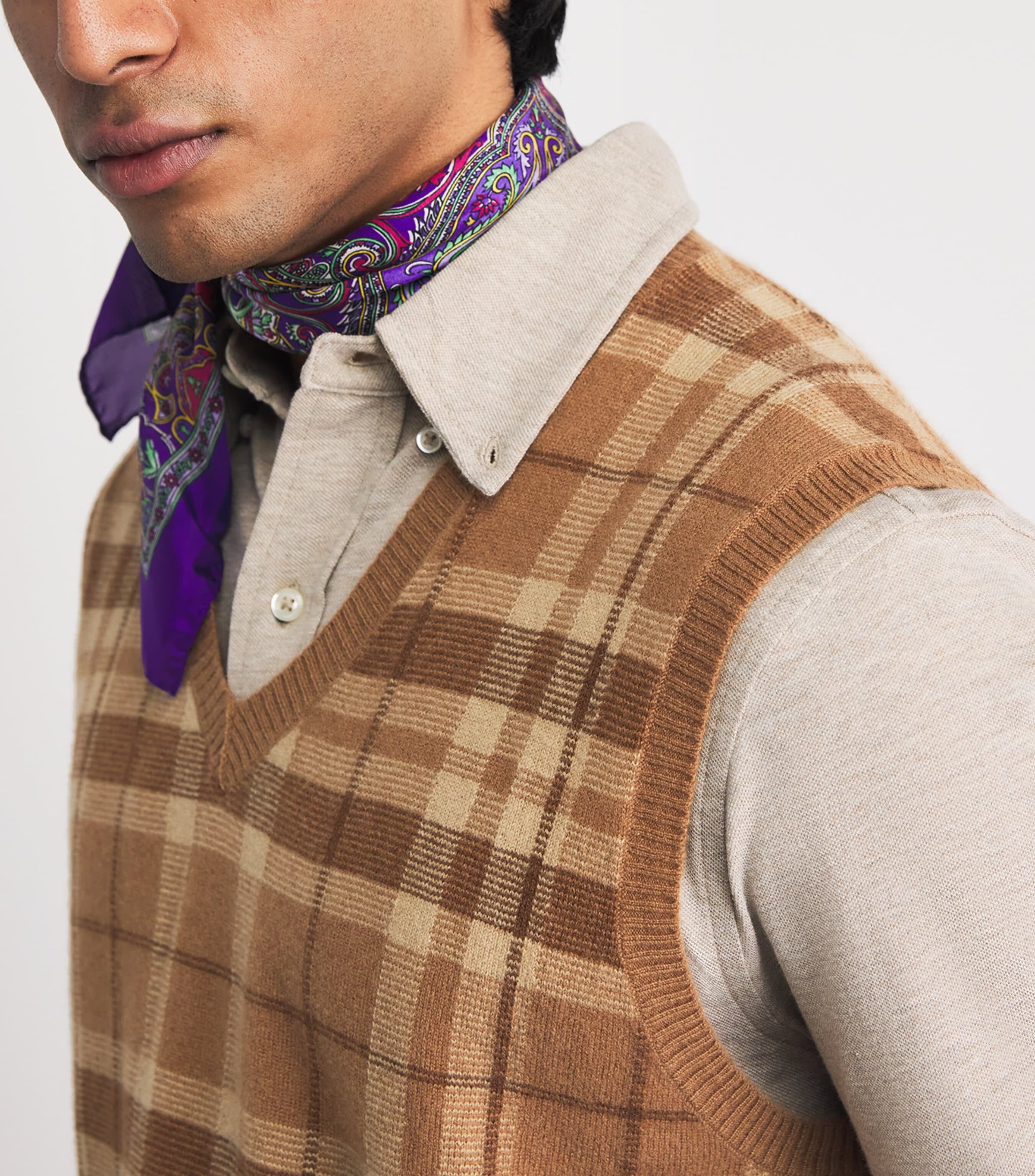 Polo Ralph Lauren Mens Cashmere Check Sweater Vest Brown Combo Image 3