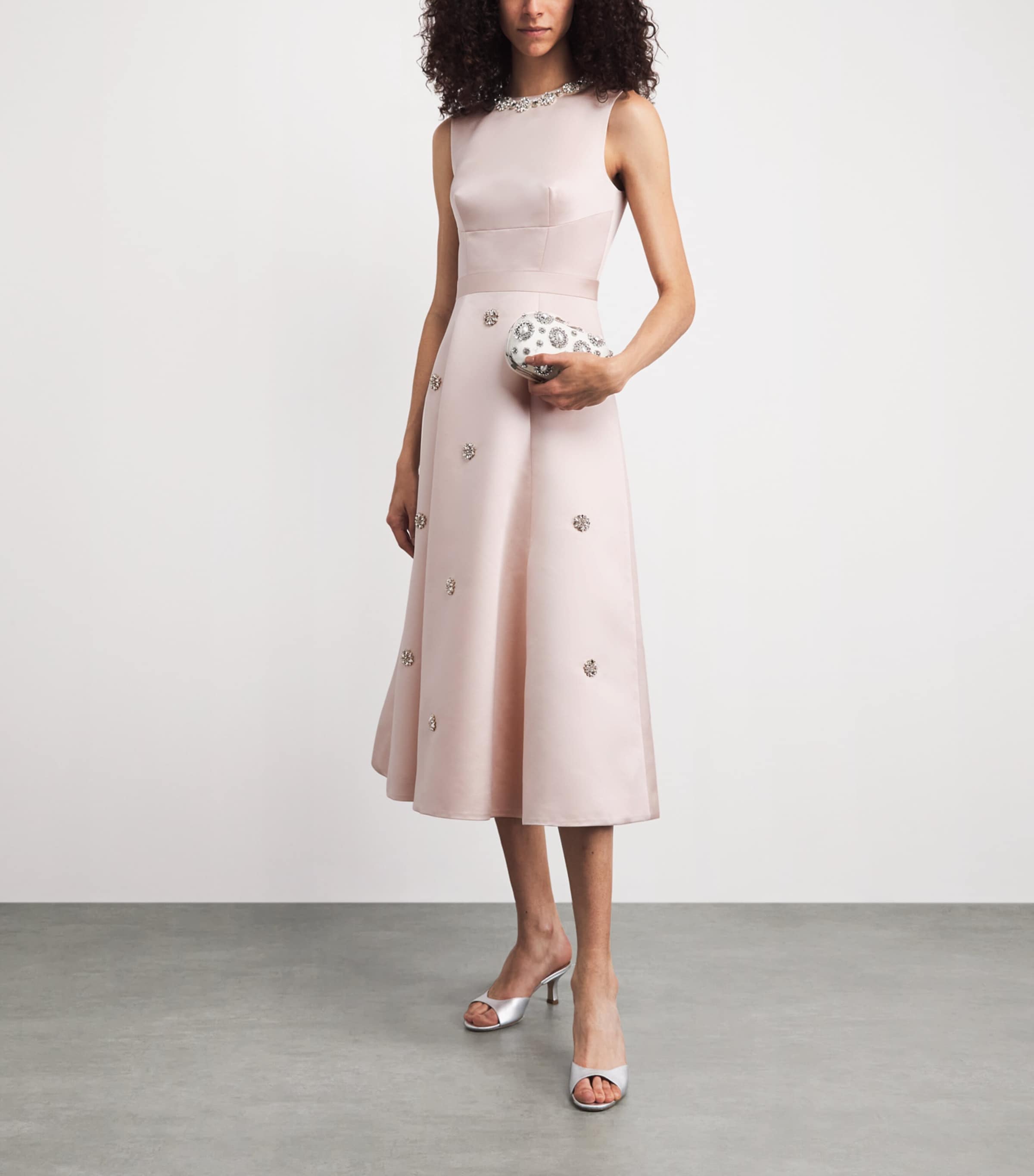 Huishan Zhang Womens Satin Embellished Sol Midi Dress Shell Image 2