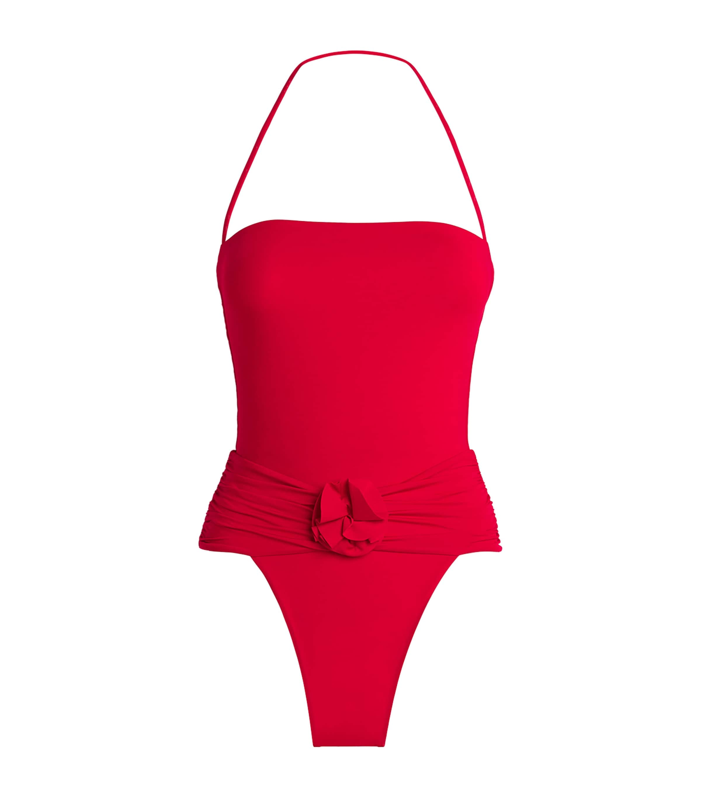 Maygel Coronel Flower-appliqué Arcadia Swimsuit In Red