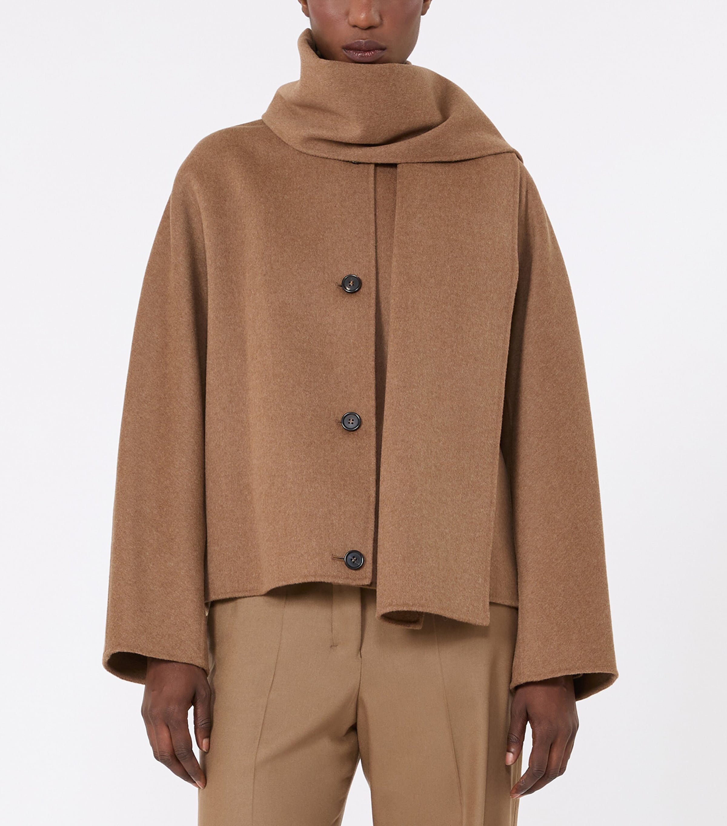 Max Mara Womens Virgin Wool Scarf-Neck Jacket Camel Image 3