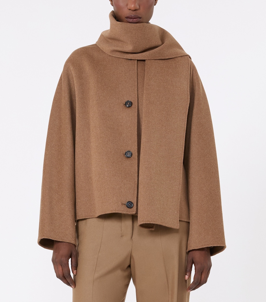 Max Mara Womens Virgin Wool Scarf-Neck Jacket Camel Image 3