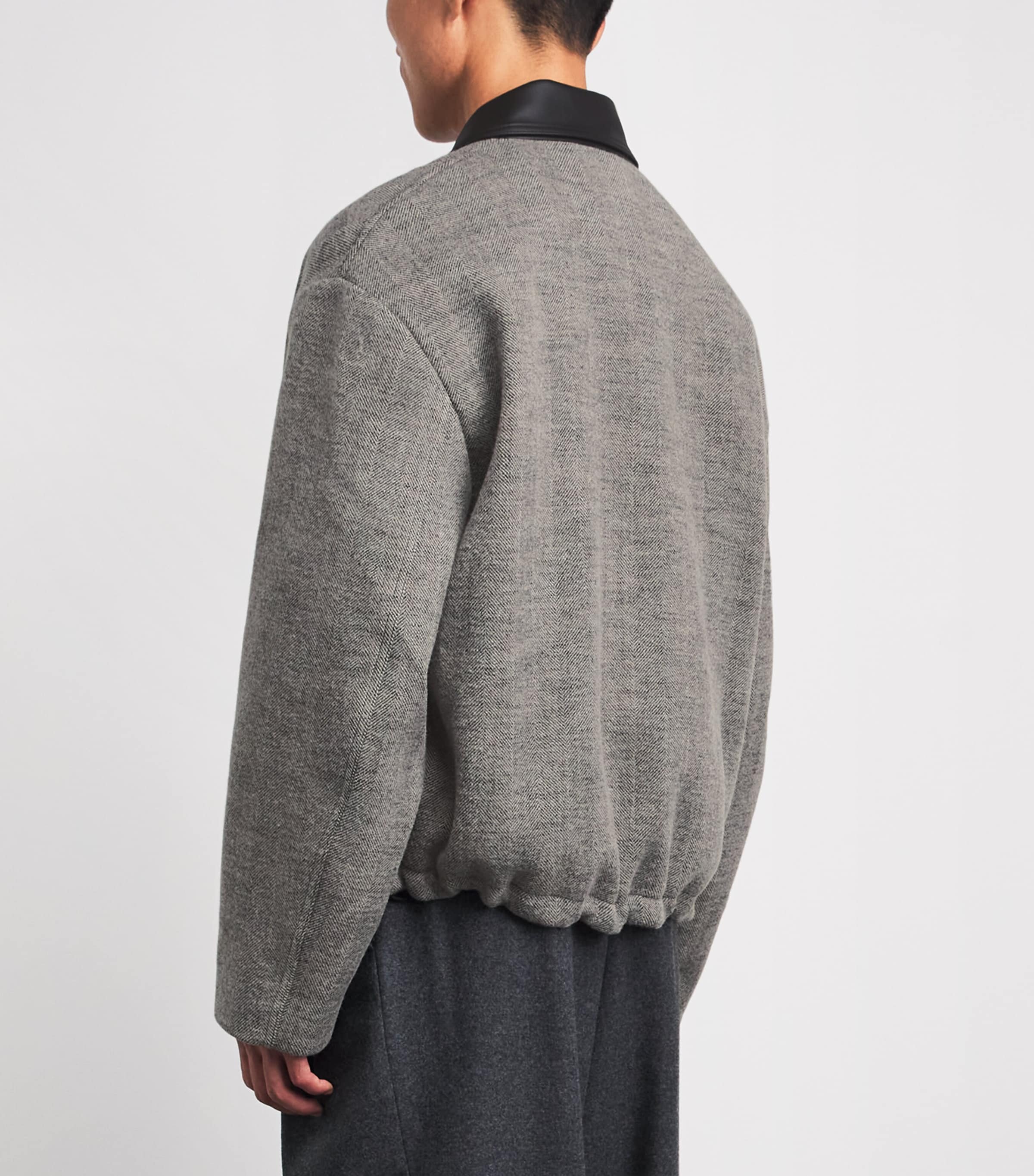 Studio Nicholson Mens Wool-Blend Howth Bomber Jacket Black / White Image 5