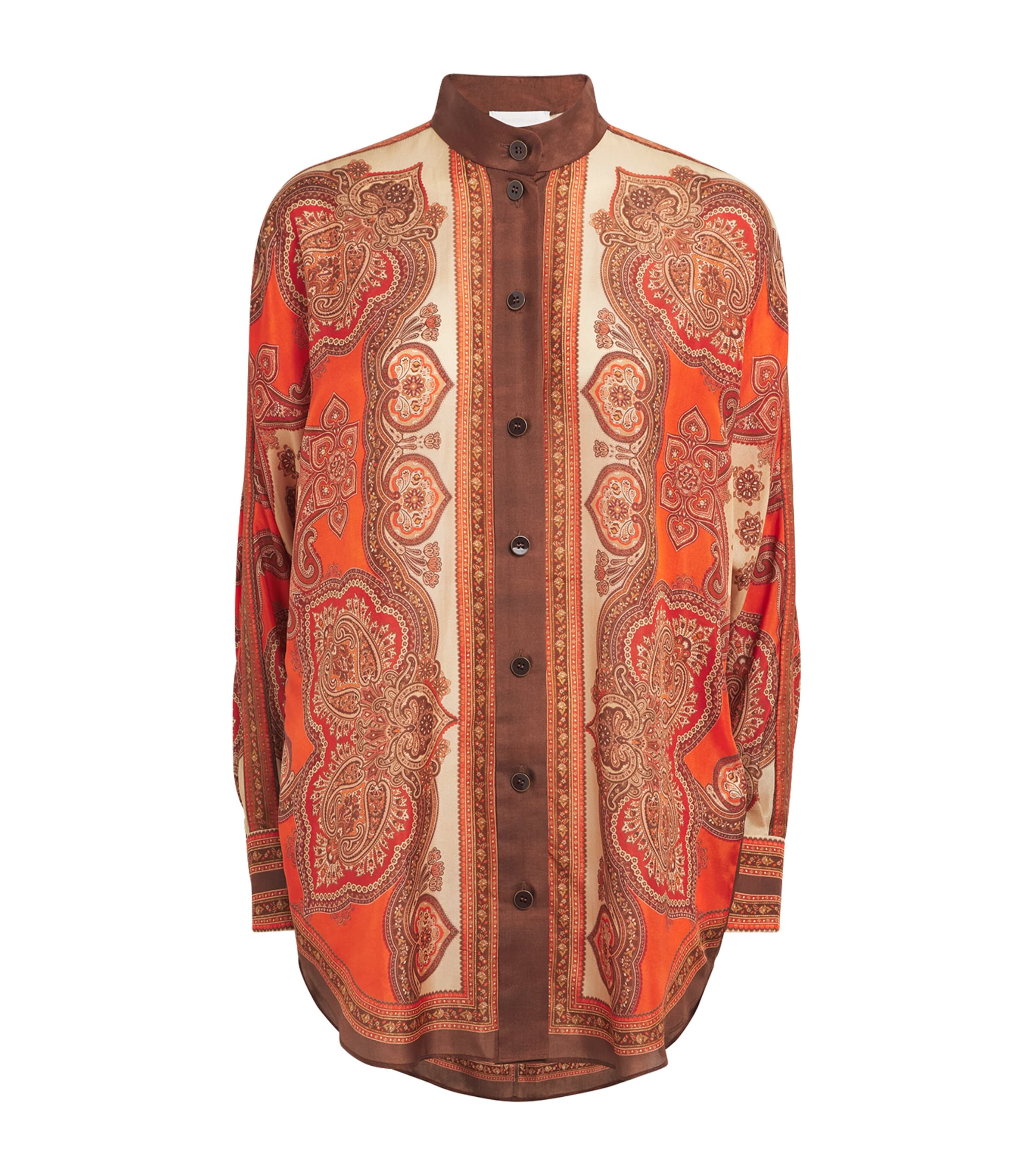 Zimmermann Womens Silk Mahon Shirt Tangerine Paisley Image 1