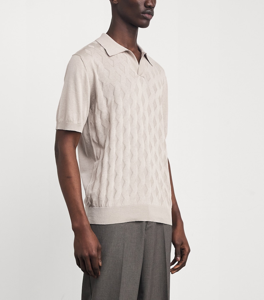 Cotton-Silk Argyle Polo Shirt BEIGE COTT Image 3
