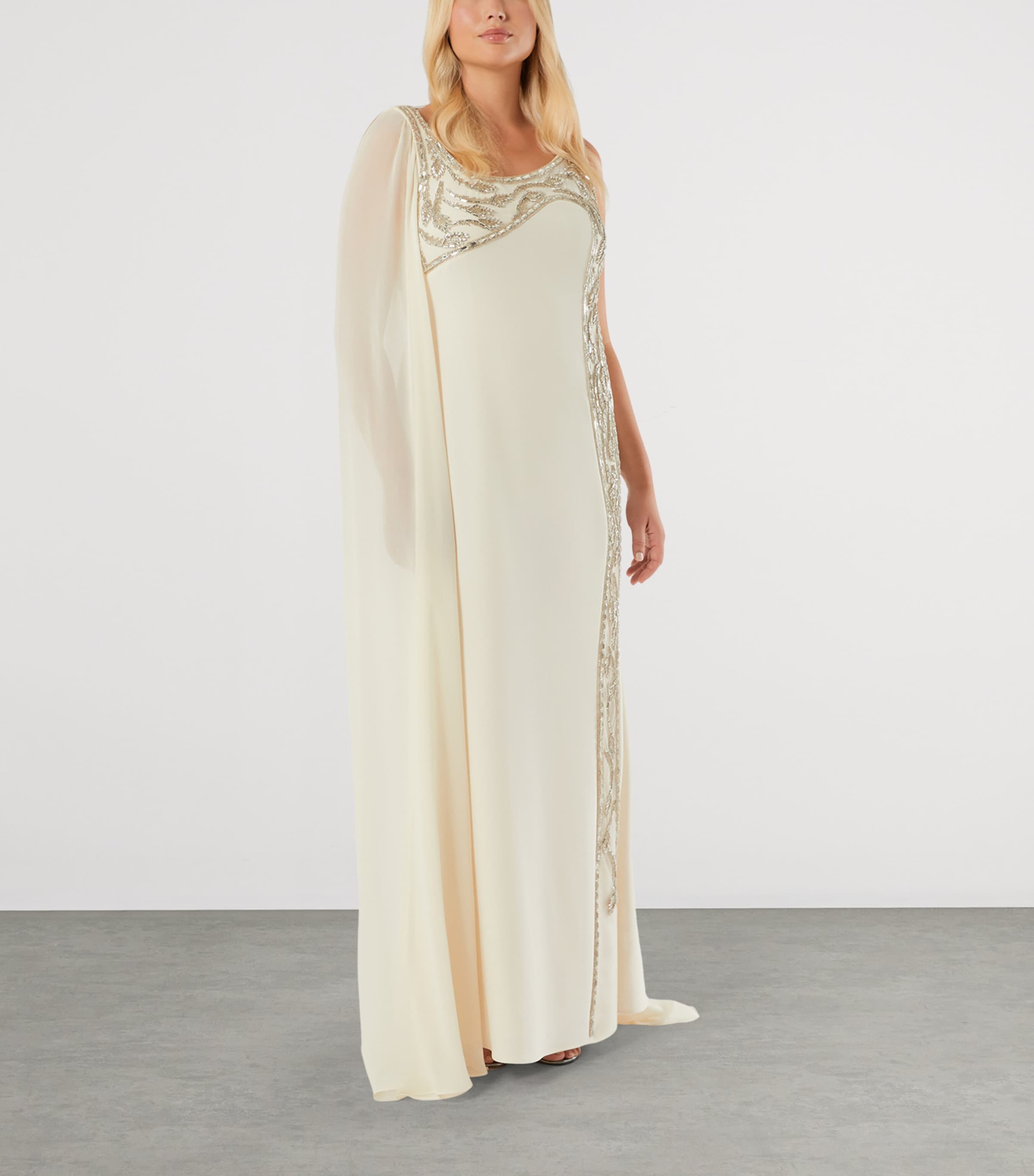 Marina Rinaldi Womens Silk Embroidered Maxi Dress Champagne Image 3