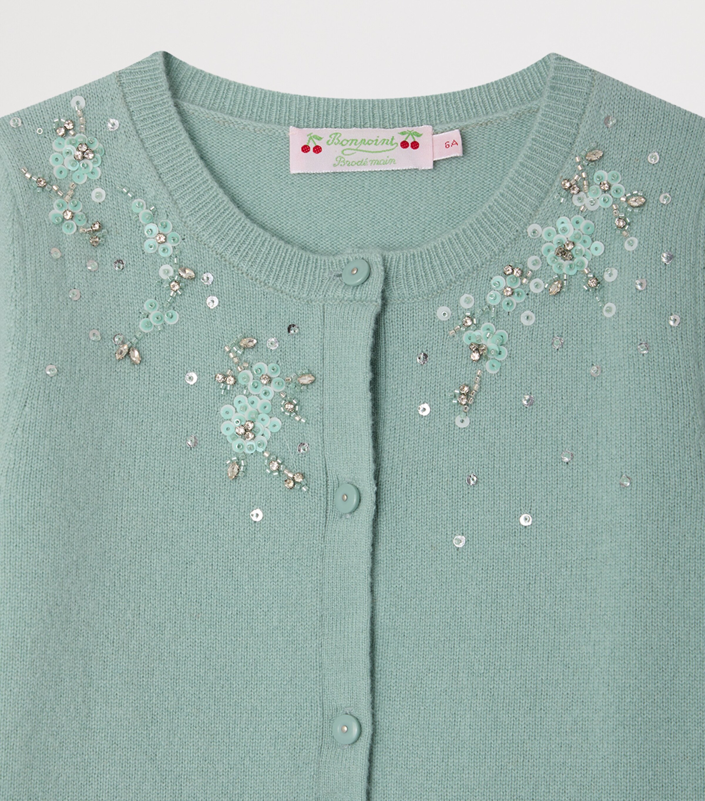 Bonpoint Cashmere Sequin-Detail Cardigan (10-14 Years) Vert De Gris Image 3