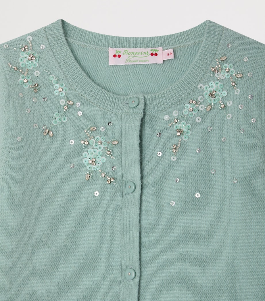 Bonpoint Cashmere Sequin-Detail Cardigan (10-14 Years) Vert De Gris Image 3