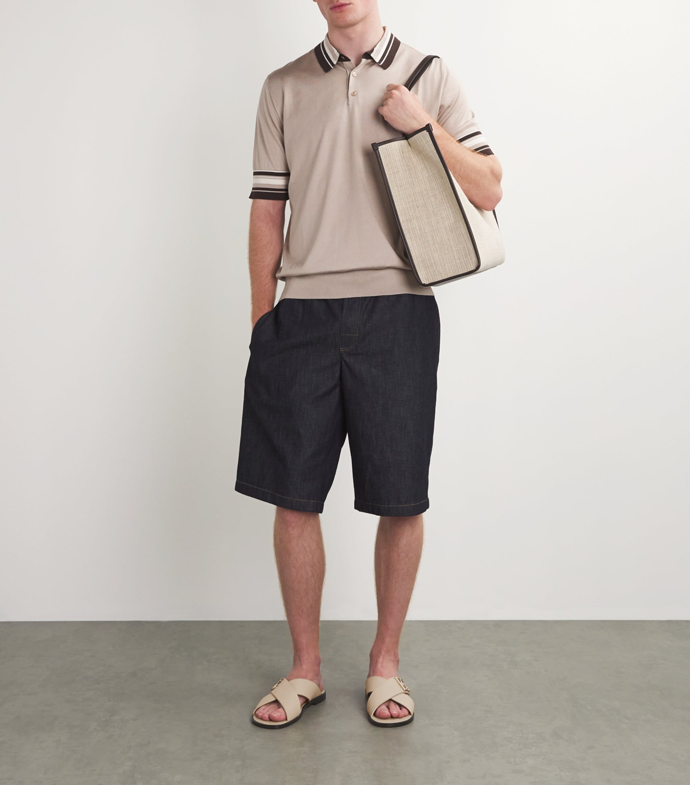 Leather Logo Crossover Sandals 8H005-CAPPUCCINO Image 2