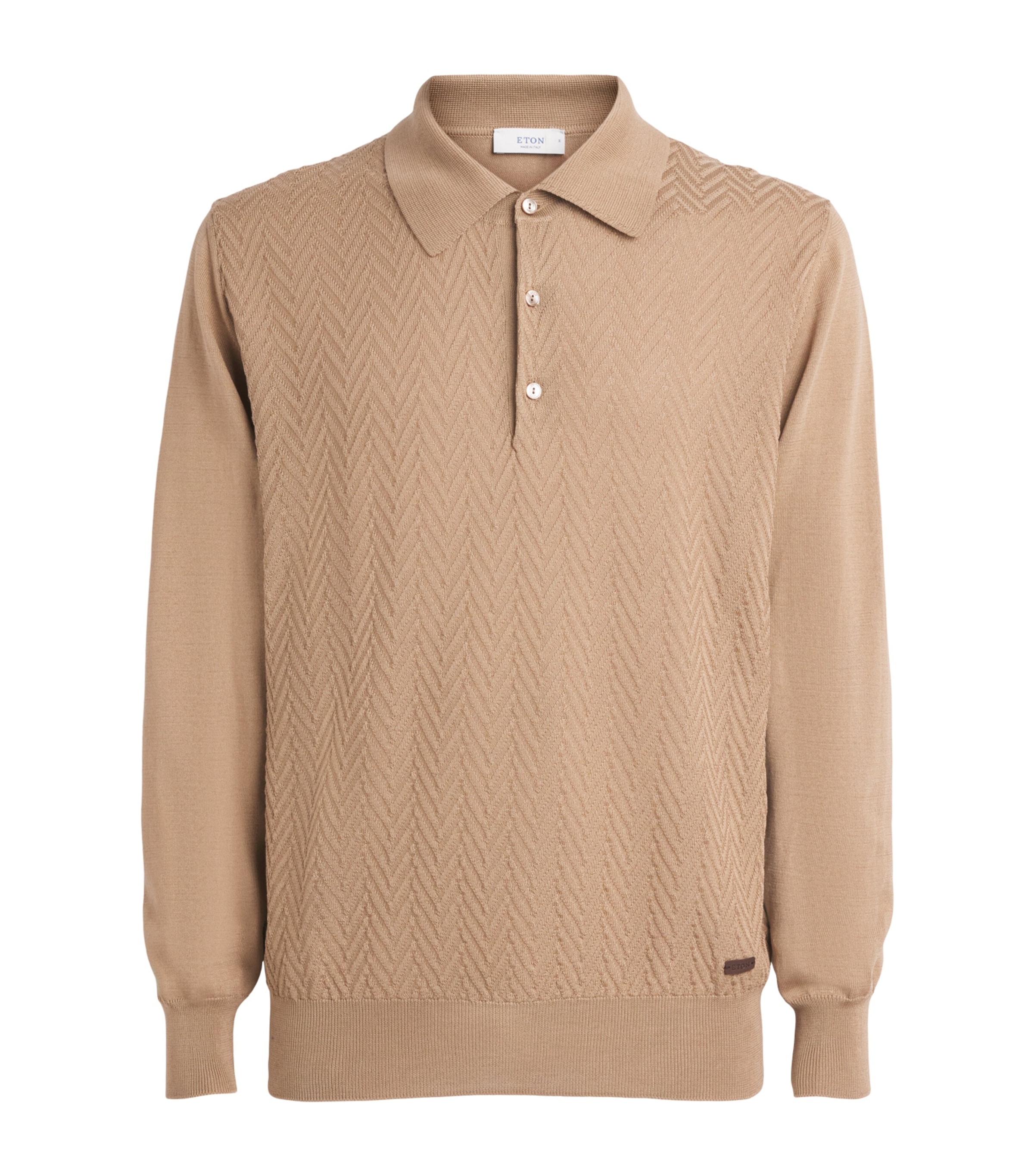 Eton Mens Cotton Chevron-Knit Polo Sweater Beige Image 1