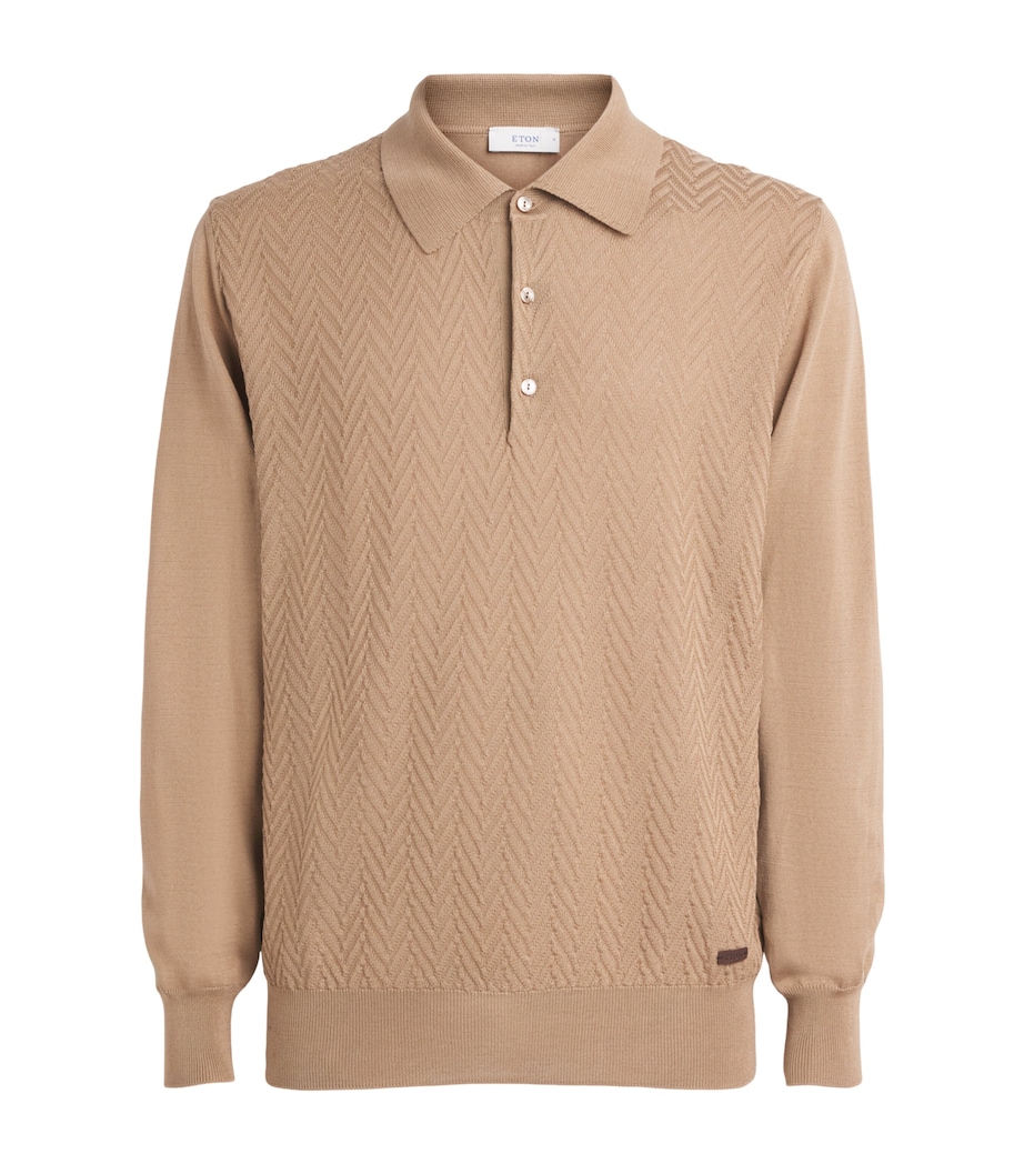 Eton Mens Cotton Chevron-Knit Polo Sweater Beige Image 1