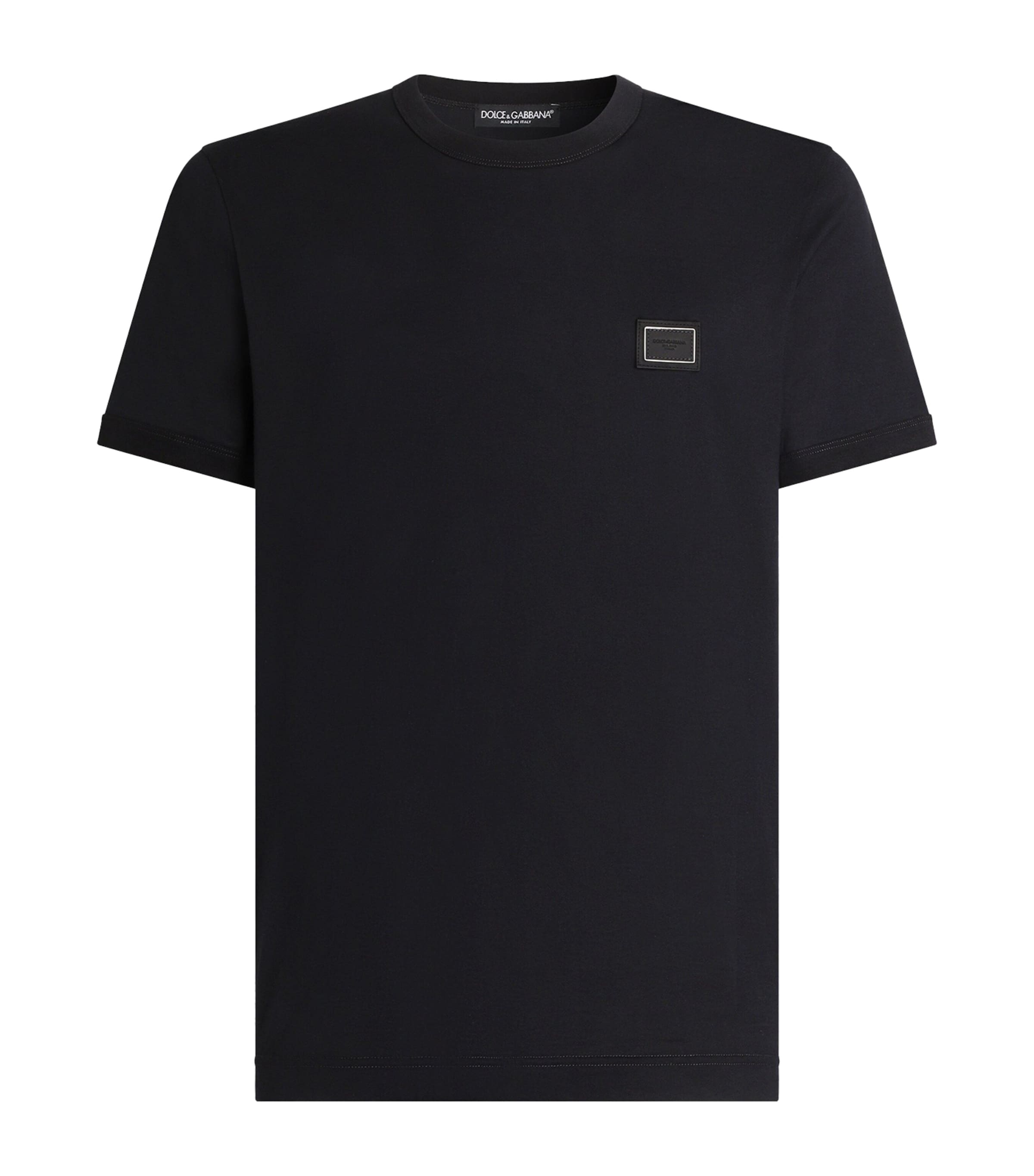 Dolce&Gabbana Mens Leather Patch T-Shirt Very Dark Blue Image 1