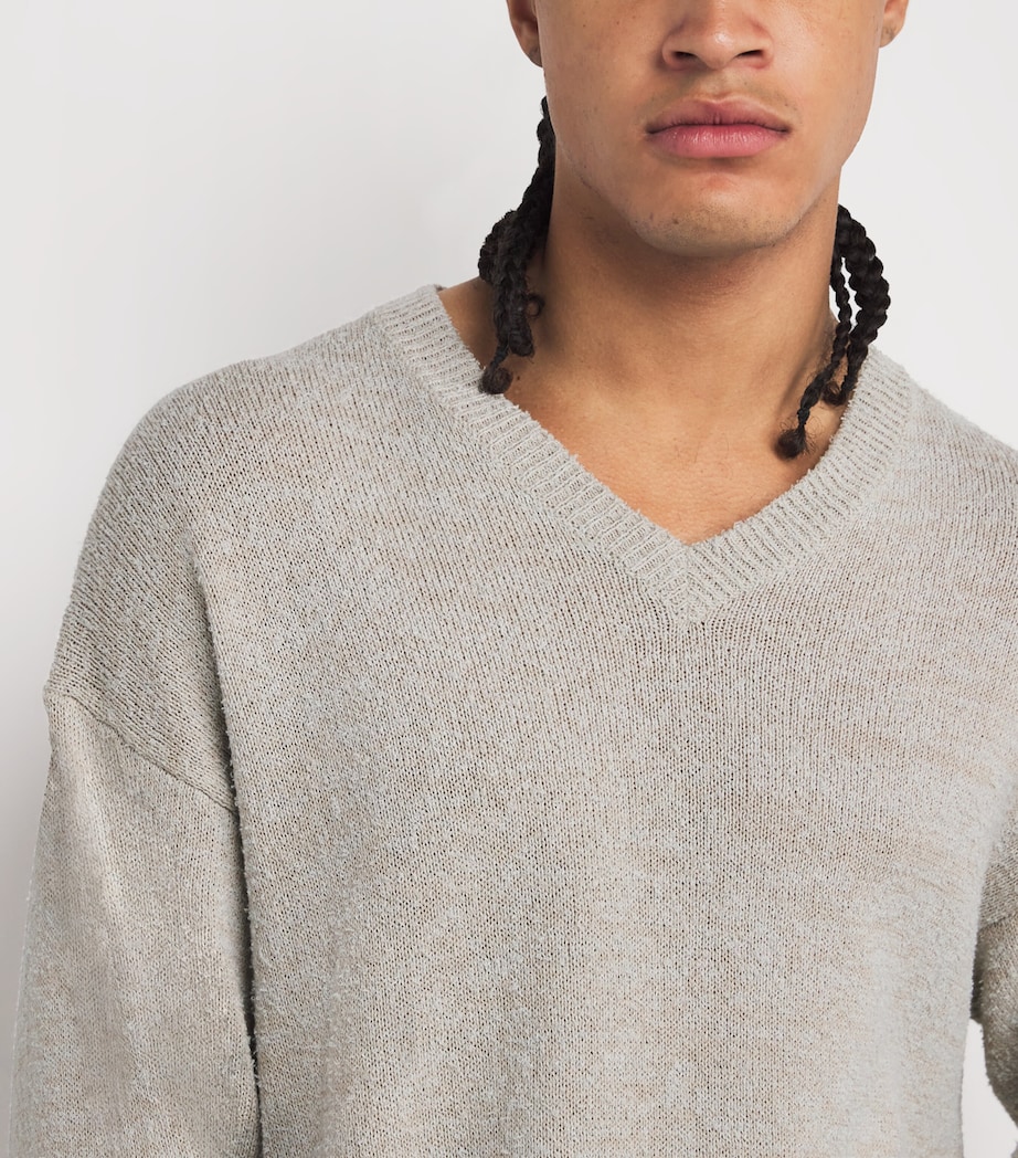 Maison Margiela Mens Cotton-Blend V-Neck Sweater Ice Blue/beige Image 6
