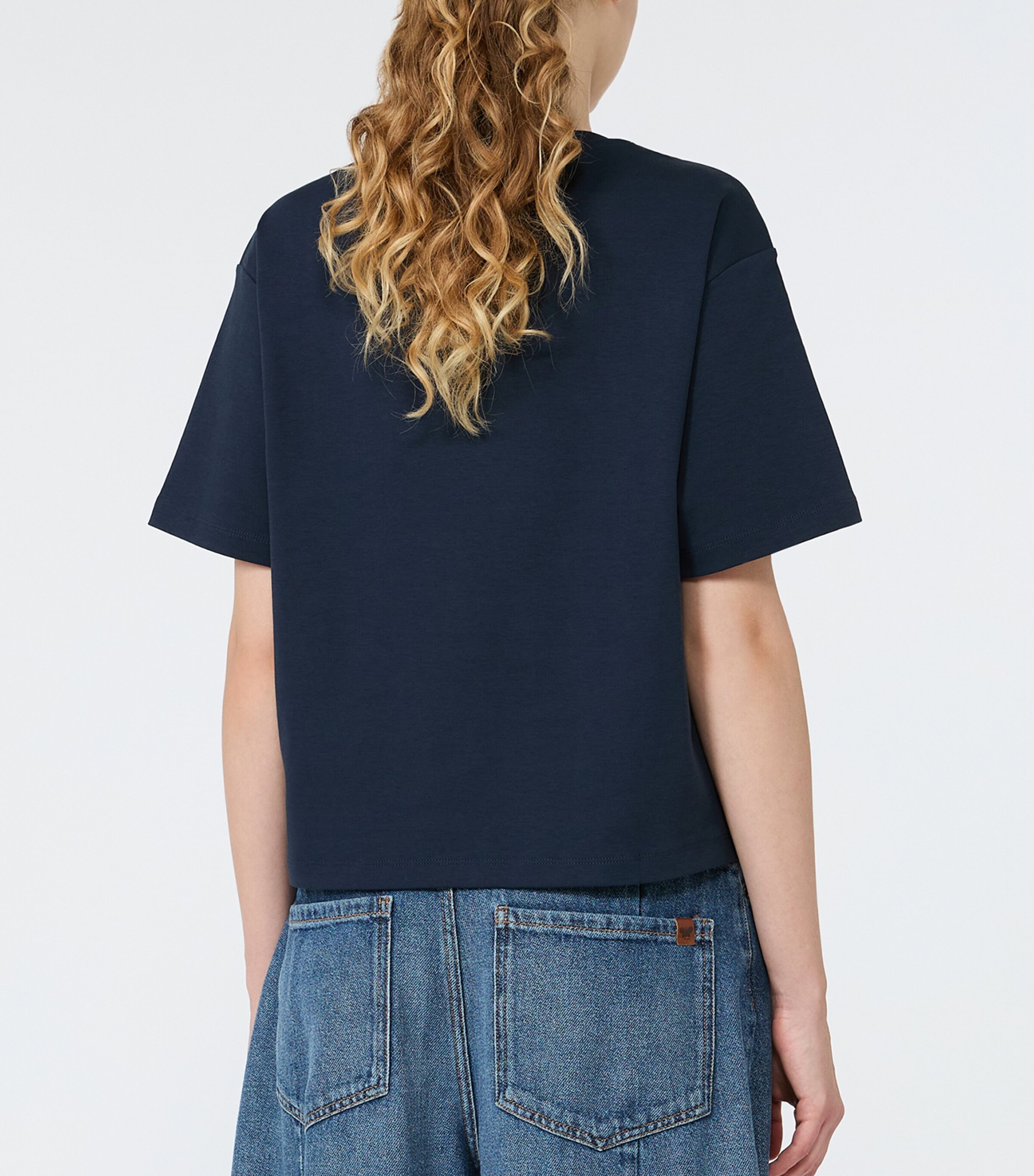 Weekend Max Mara Womens Cotton Embroidered Flower T-Shirt Navy Image 4