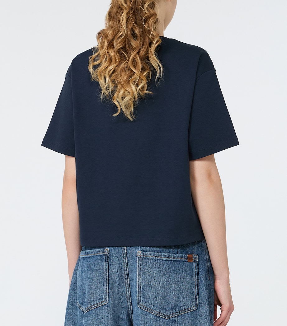 Weekend Max Mara Womens Cotton Embroidered Flower T-Shirt Navy Image 4