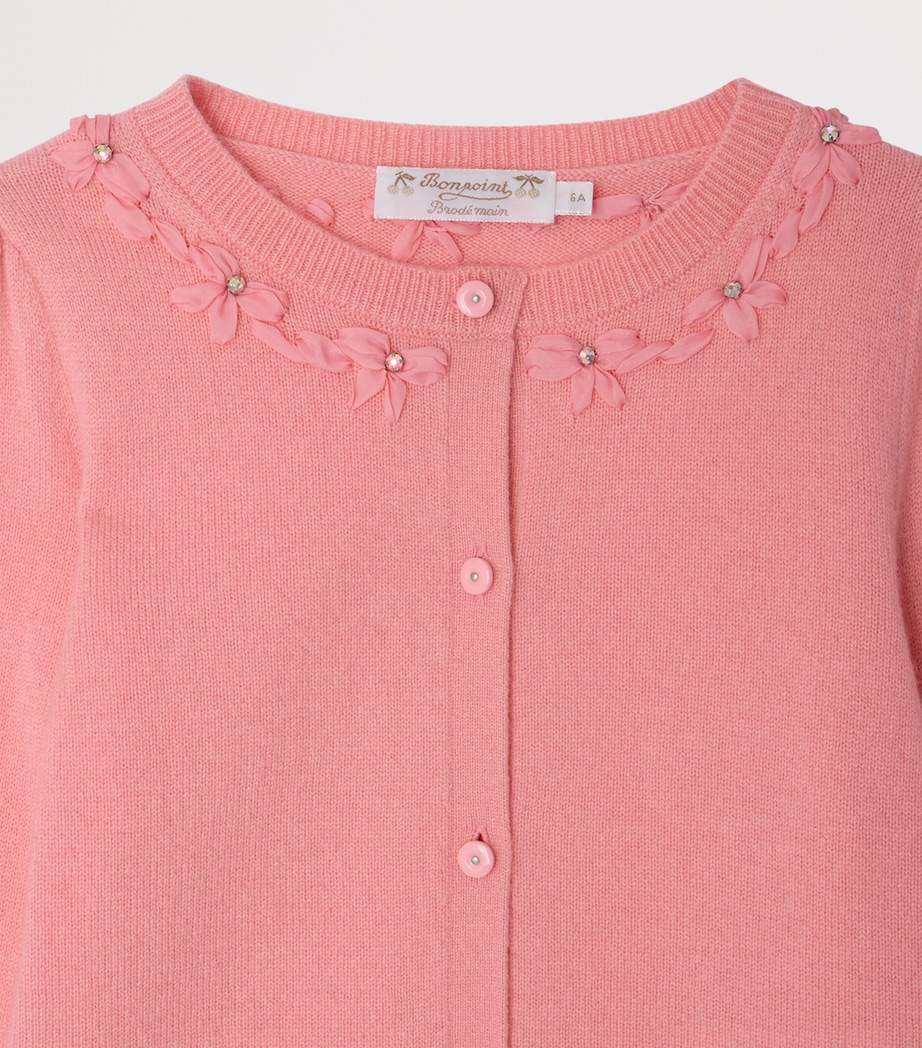 Bonpoint Cashmere Bow-Detail Cardigan (10-14 Years) Rose Bonbon Image 3