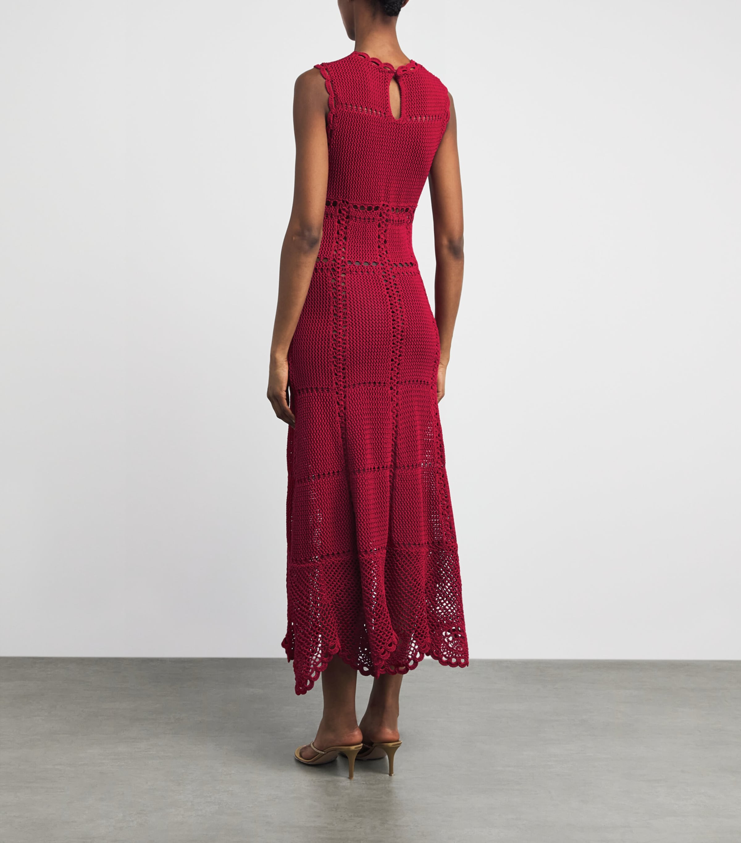 Erdem Womens Cotton Crochet Maxi Dress Ruby Red Image 4