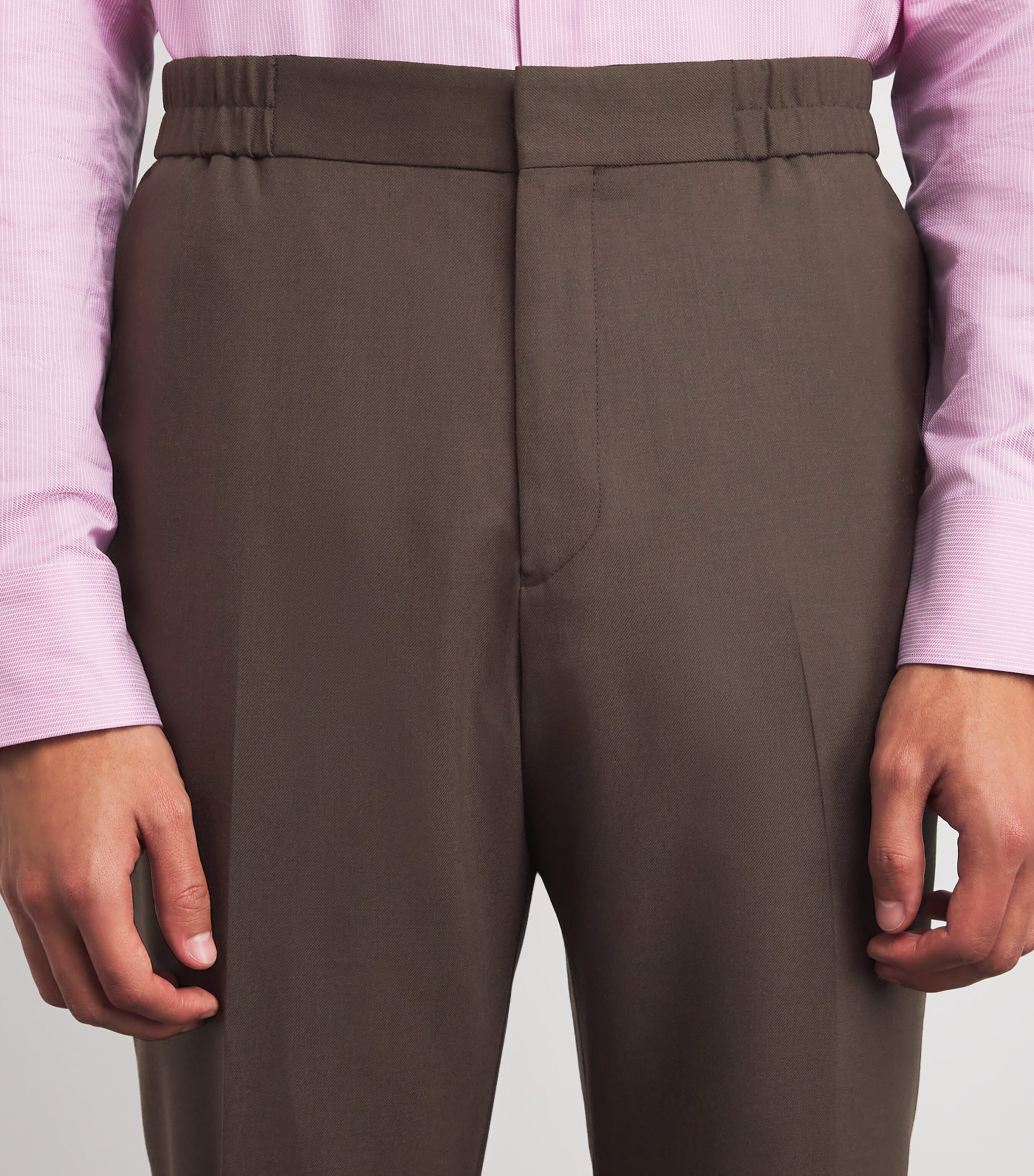 Wool Elasticated Straight Trousers BROWN-67 Image 6
