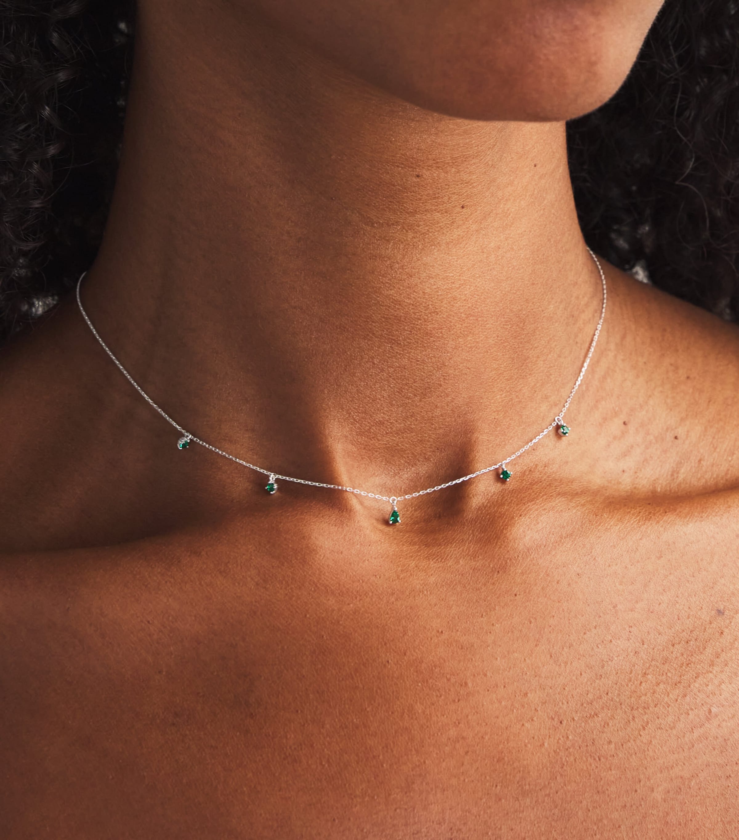 White Gold and Emerald Charm Necklace WHITE GOLD Image 2