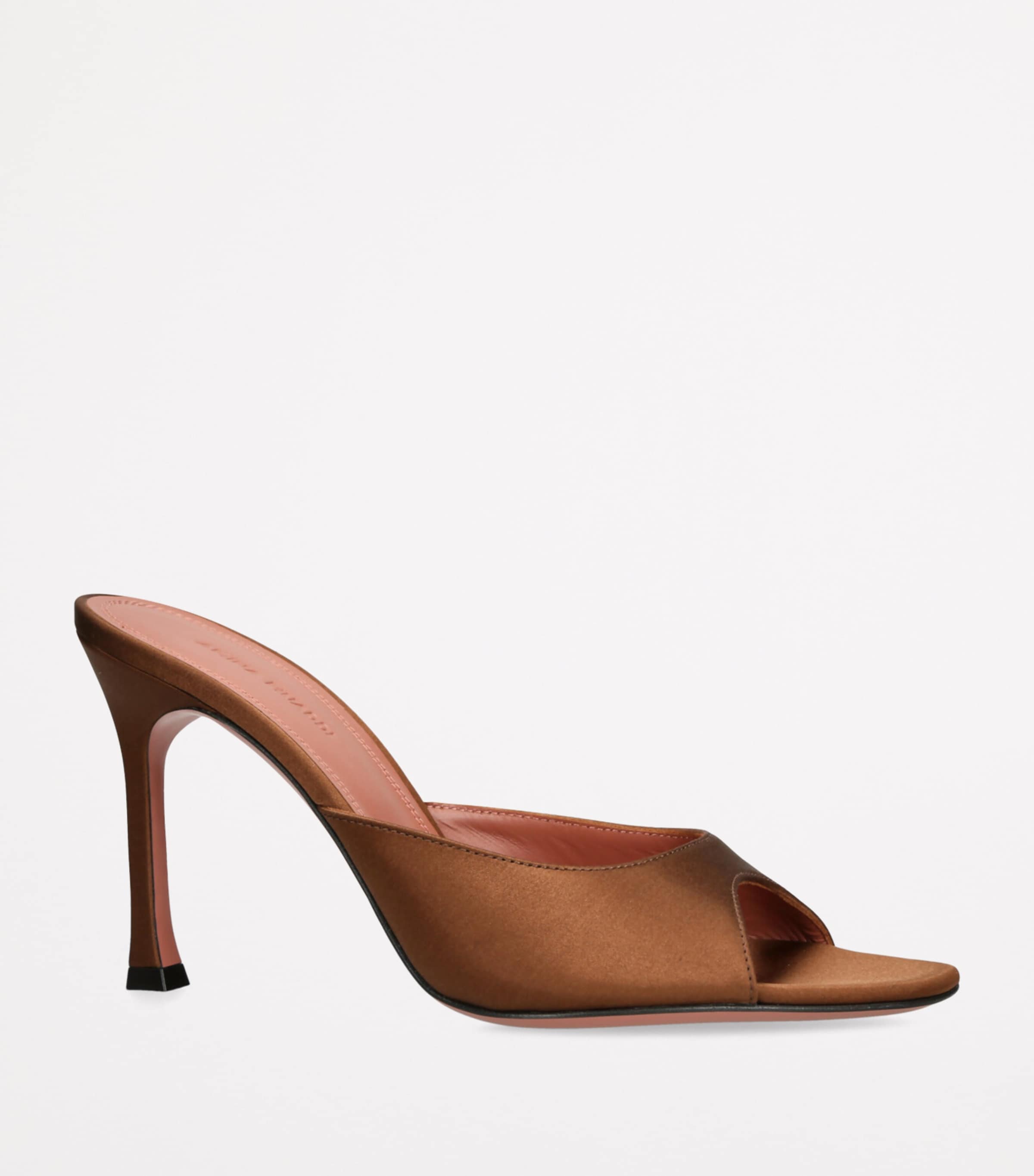 Amina Muaddi Satin Alexa Heeled Mules 95 Dark Brown Image 3