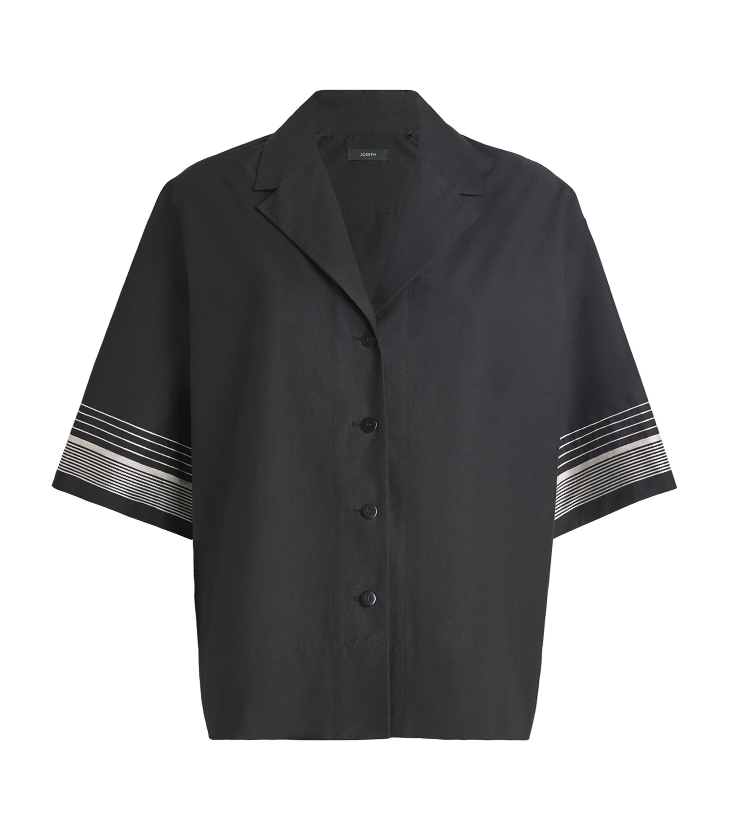 Joseph Womens Leopold Embroidered-stripe Short-sleeve Cotton And Silk-blend Blouse Black In Black