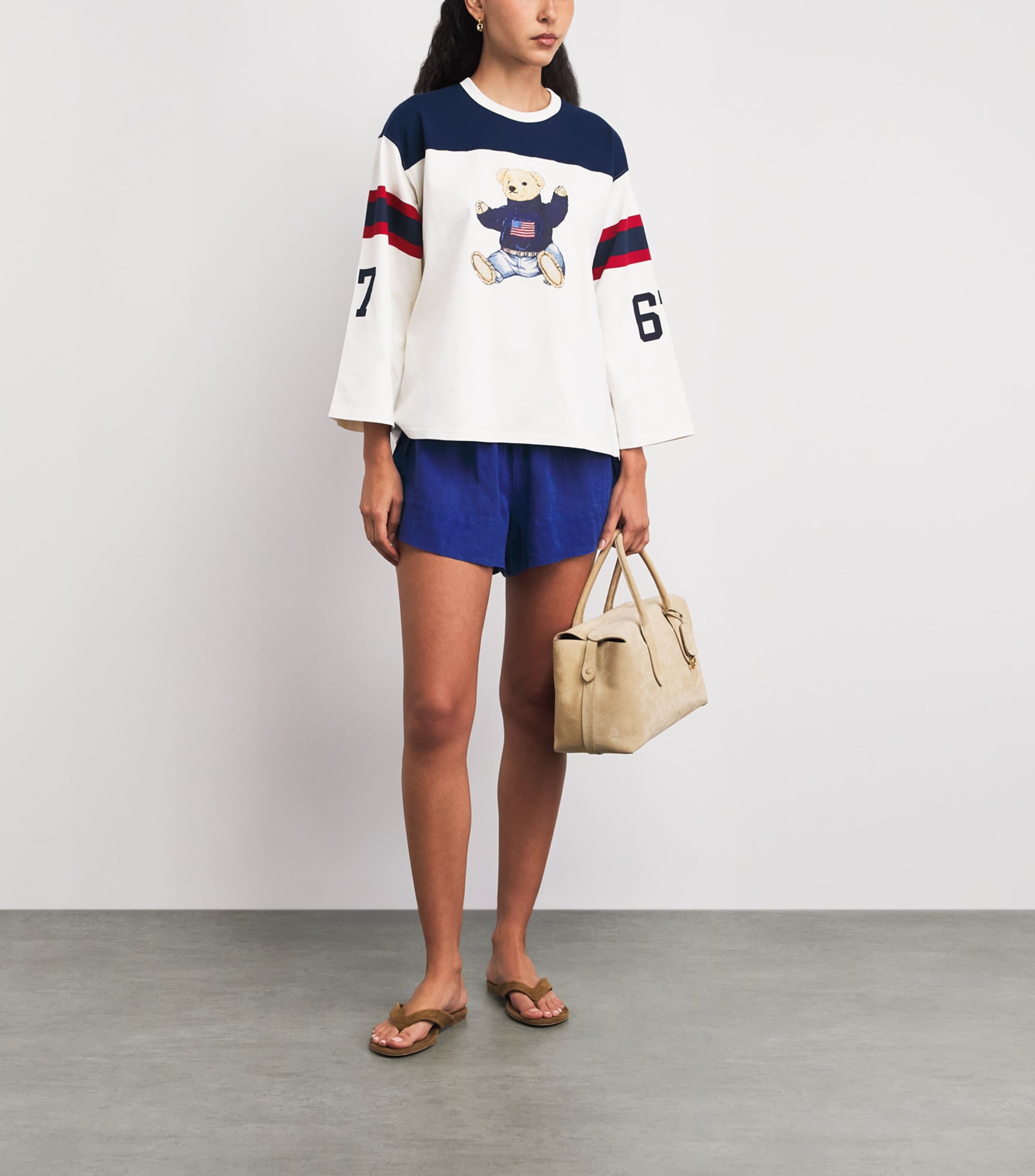Polo Ralph Lauren Womens Cotton Sitting Bear T-Shirt Warm Wht/newport Nvy Image 2