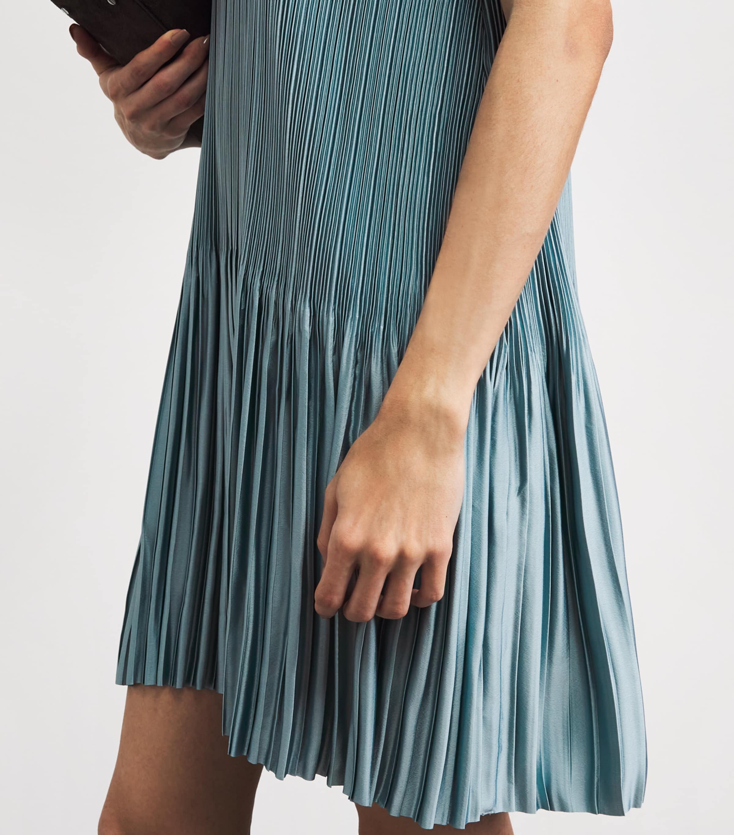Joseph Womens Satin Pleated Rida Midi Dress Chambray Image 5