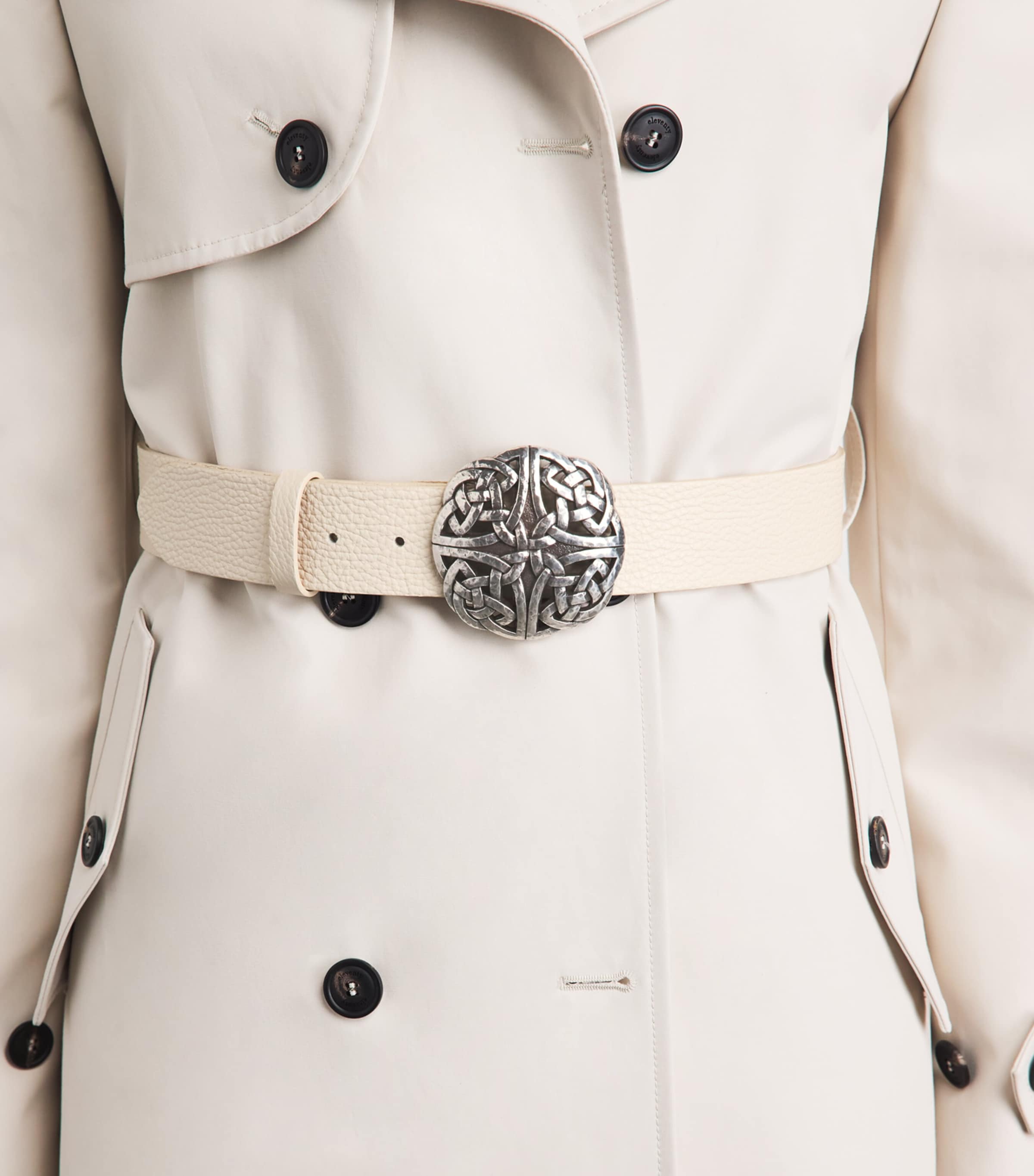Eleventy Leather Woven Buckle Belt Sabbia Image 2