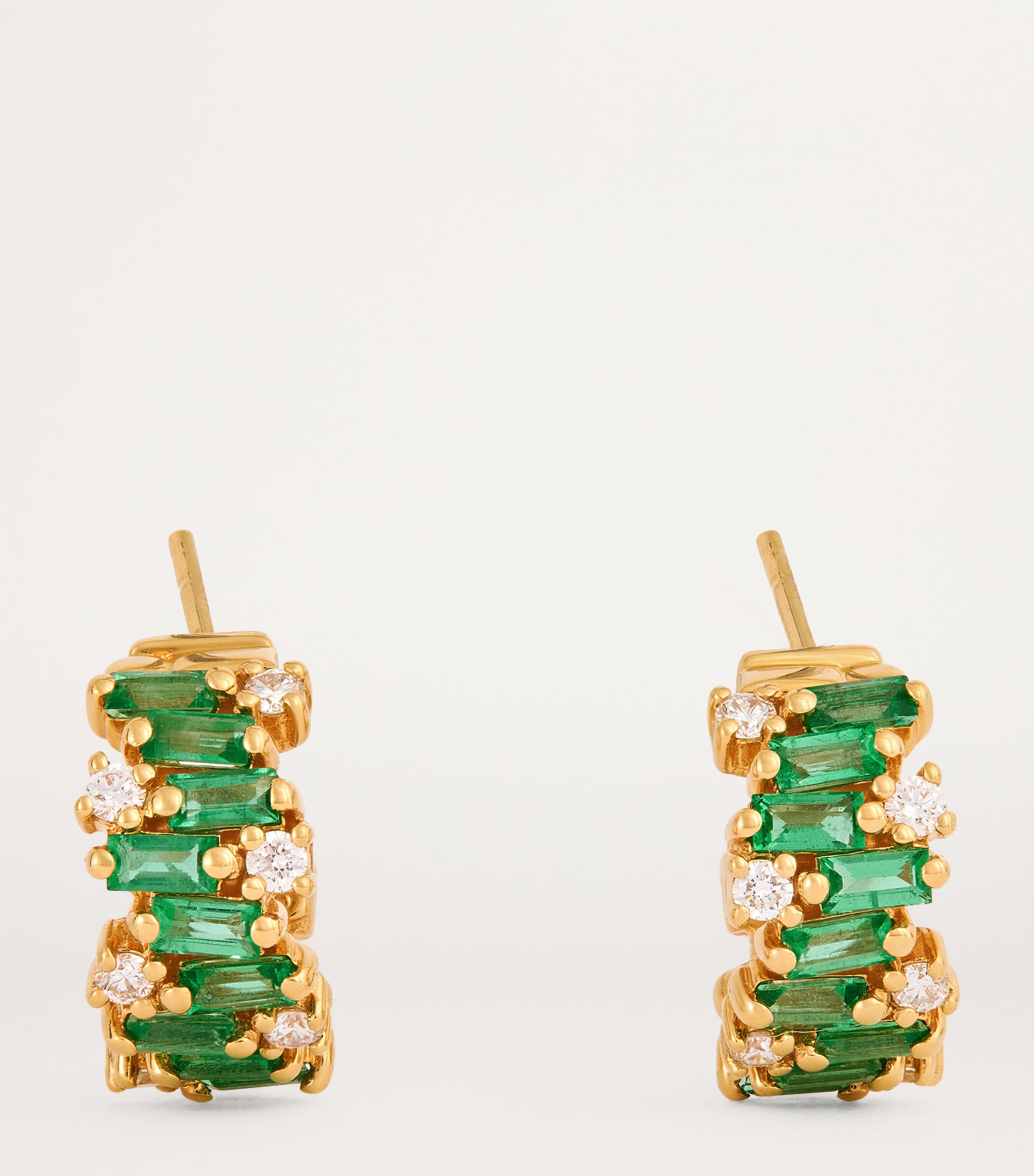 Yellow Gold, Emerald and Diamond Shimmer Hoop Earrings 18K YG/EMER Image 3
