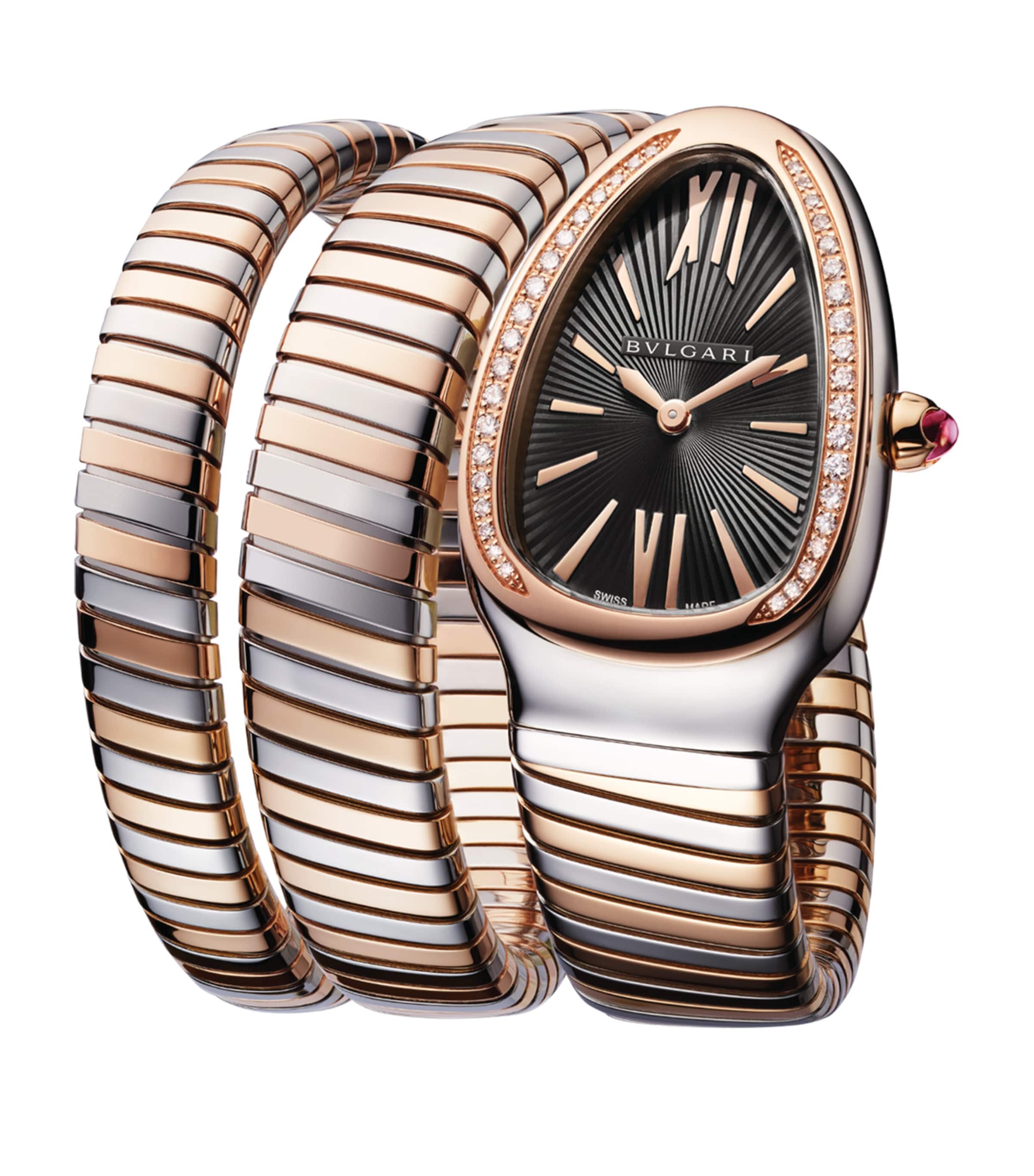 Stainless Steel, Rose Gold and Diamond Serpenti Tubogas Watch 35mm BLACK Image 3