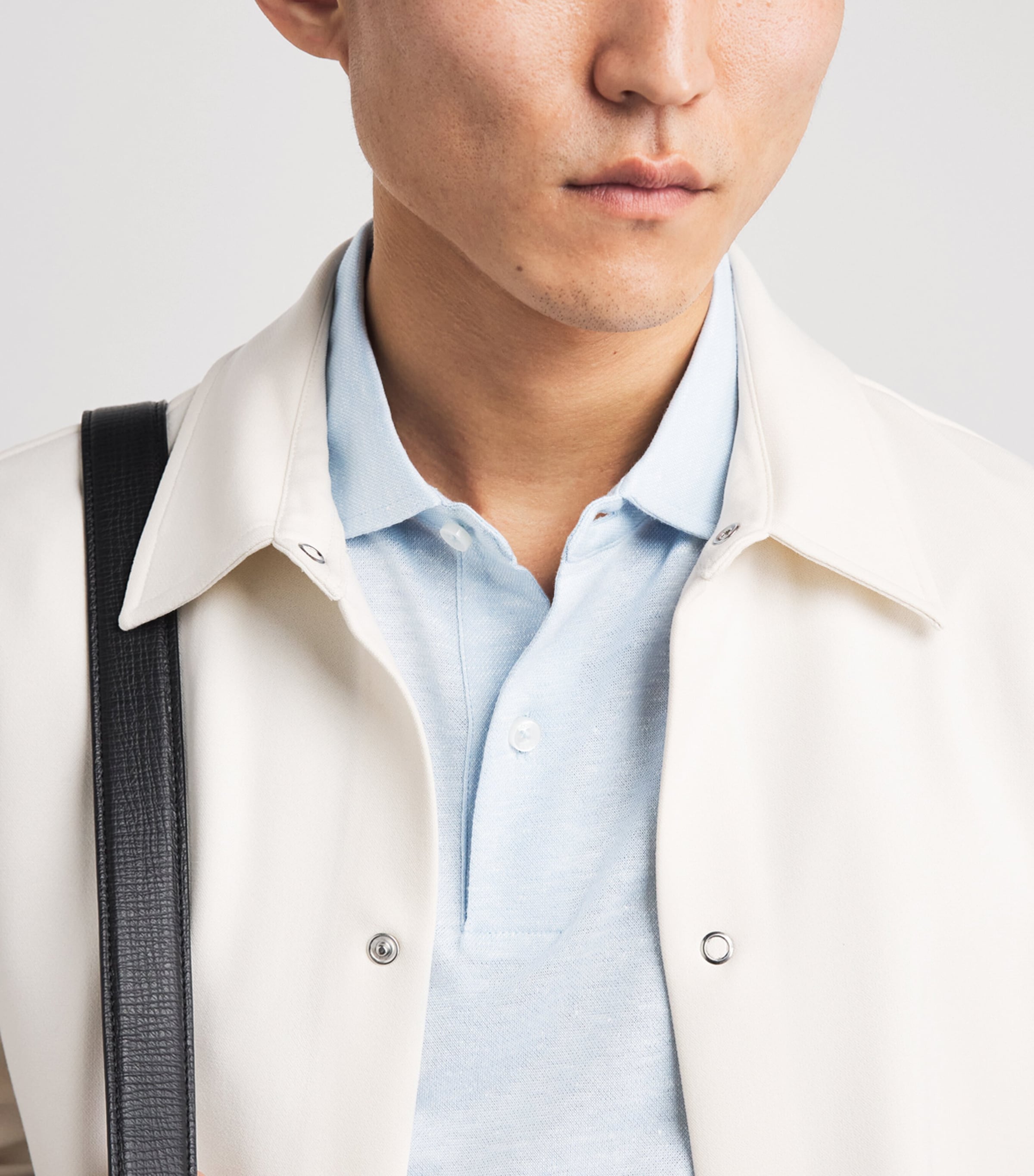 BOSS Mens Linen-Cotton Polo Shirt Light Pastl Blue Image 3