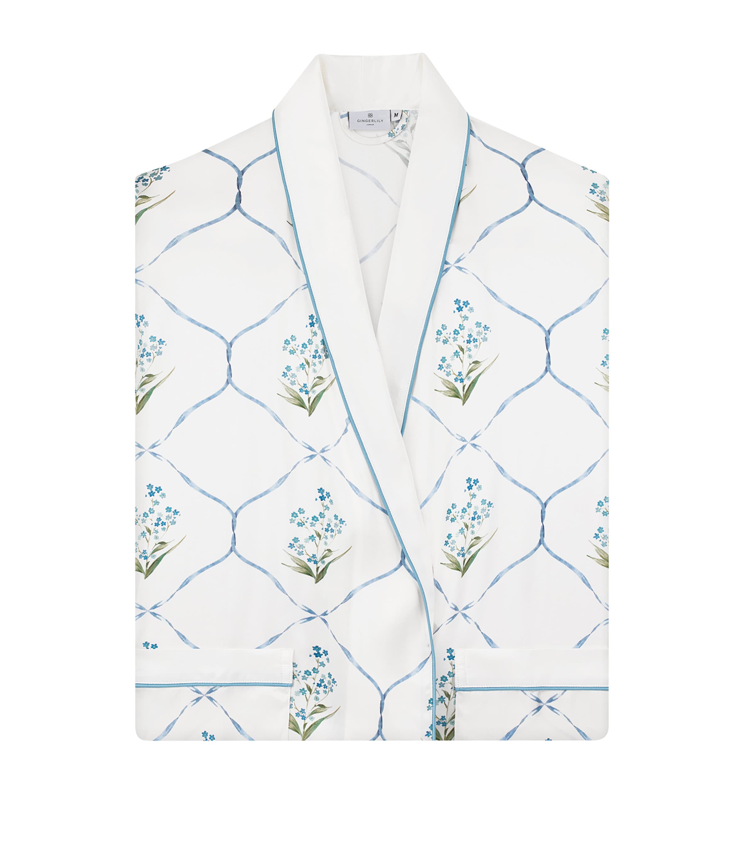 x Memo Press Silk Floral Robe (Medium) BLUE/IVORY Image 2