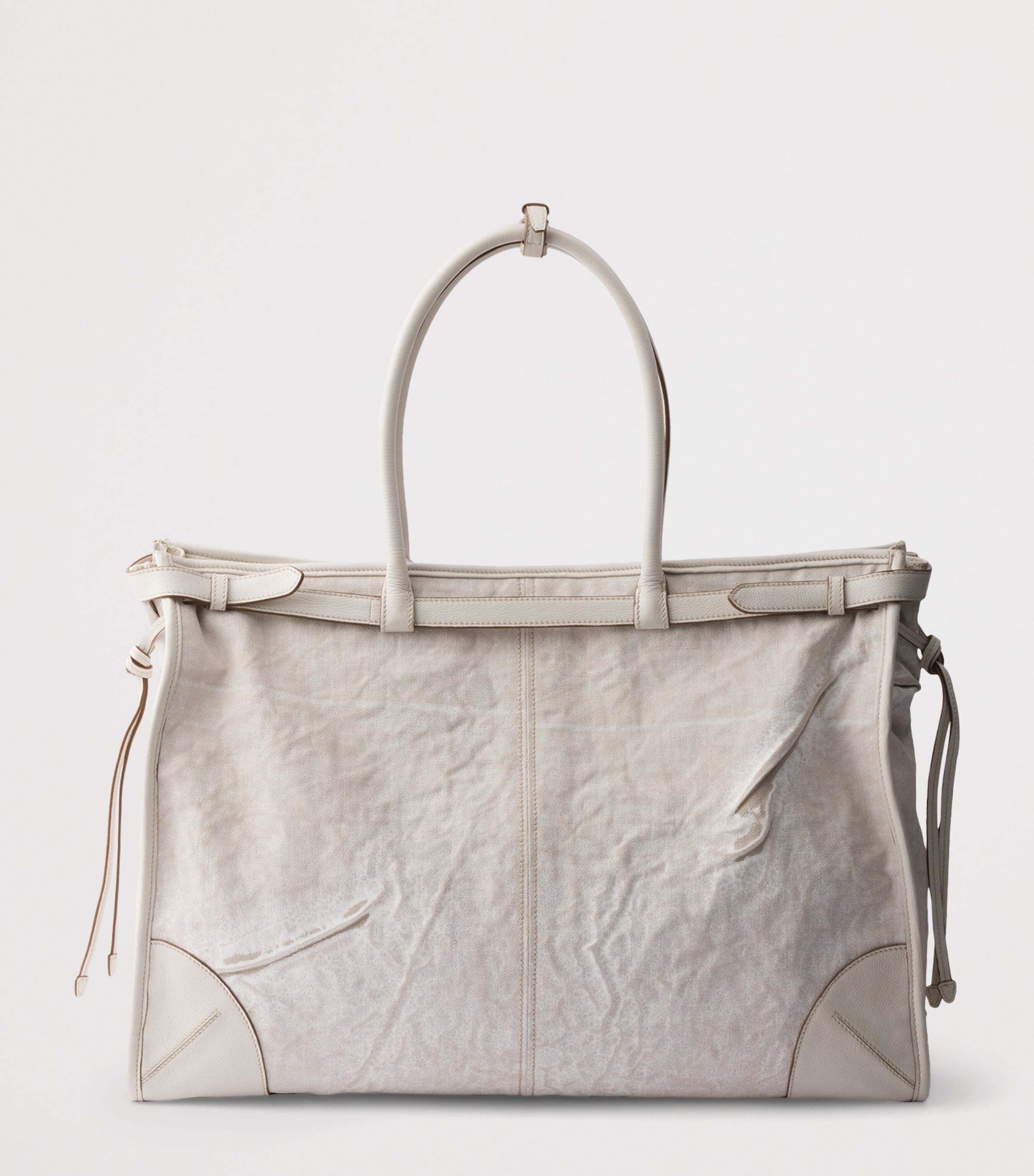 Prada Printed Linen and Leather Bonnie Tote Bag White Image 4