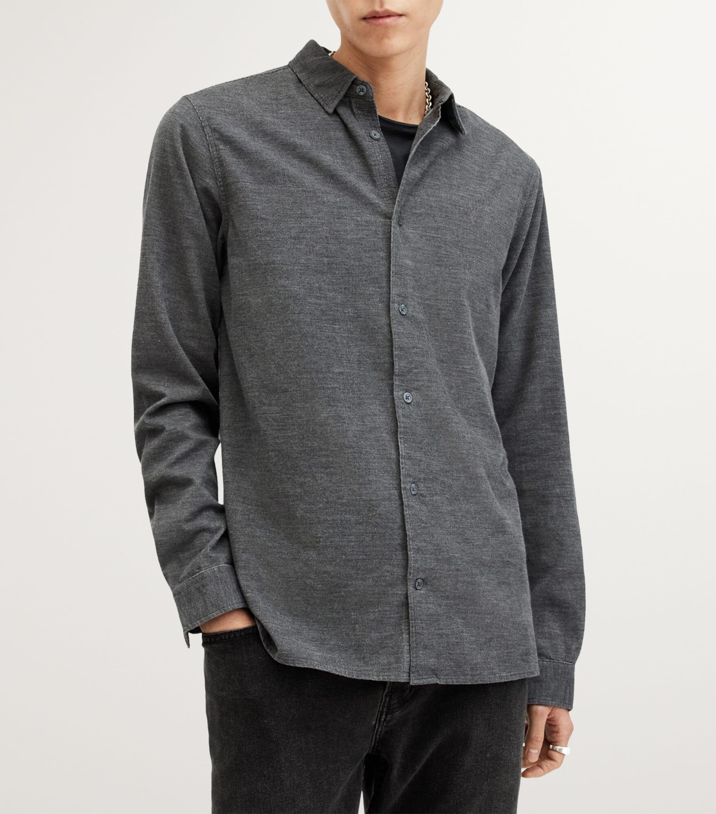 AllSaints Mens Ramskull Lorella Shirt Nite Blue Image 3