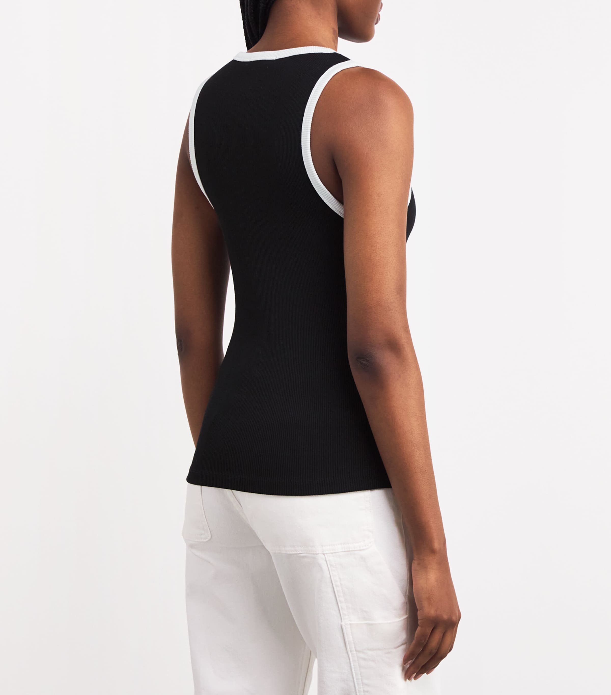 Stretch-Cotton Rib-Knit Tank Top BLACK / WHITE Image 4