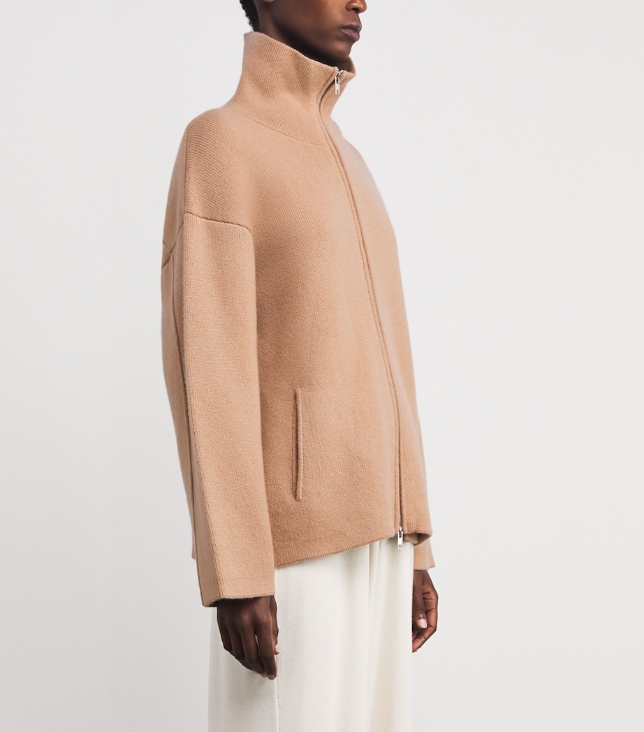 Soft Goat Womens Wool-Cashmere Zipped Cardigan Camel Image 3