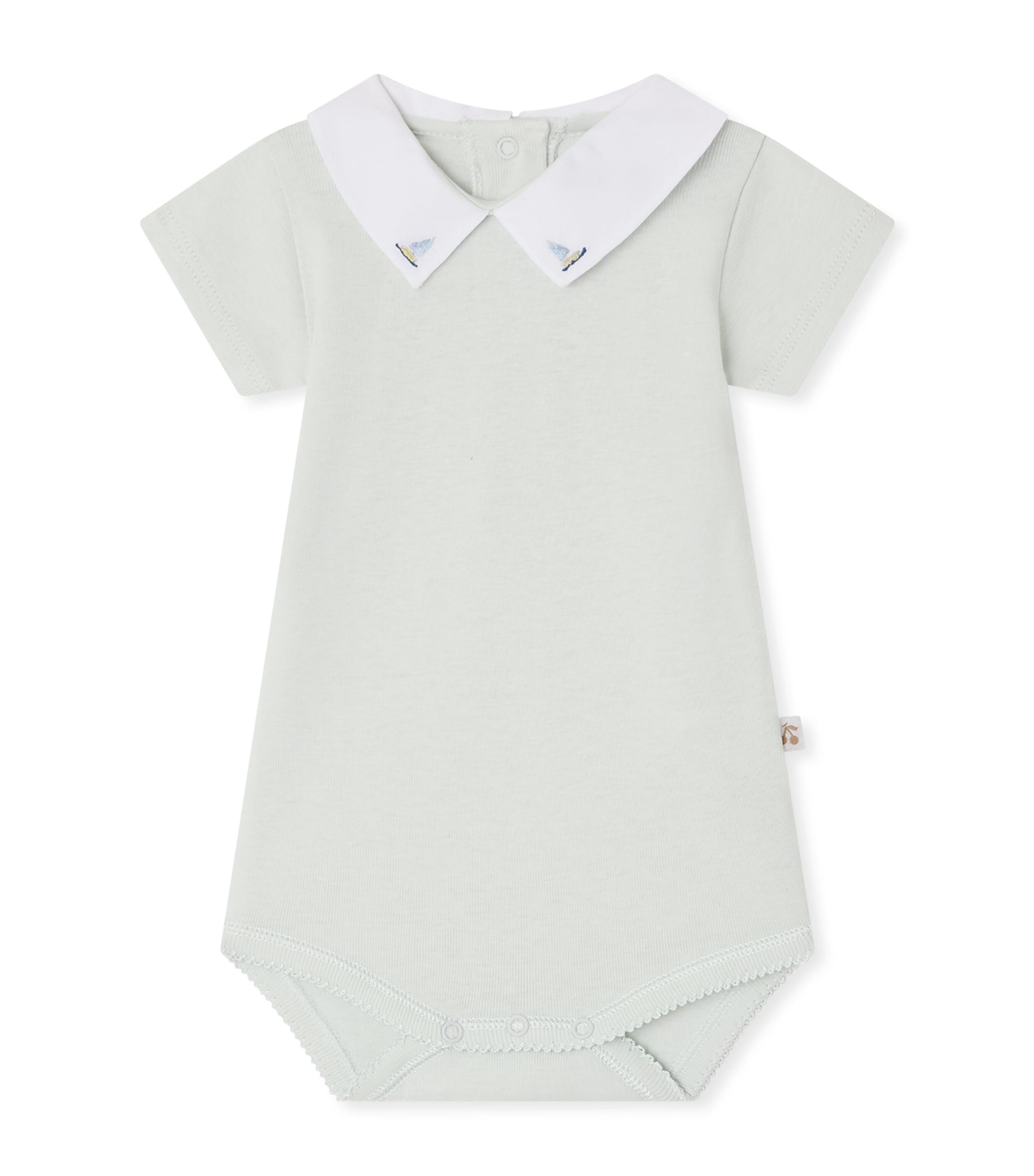 Bonpoint Cotton Embroidered Julliet Bodysuit (1-24 Months) Bleu Aqua Image 1