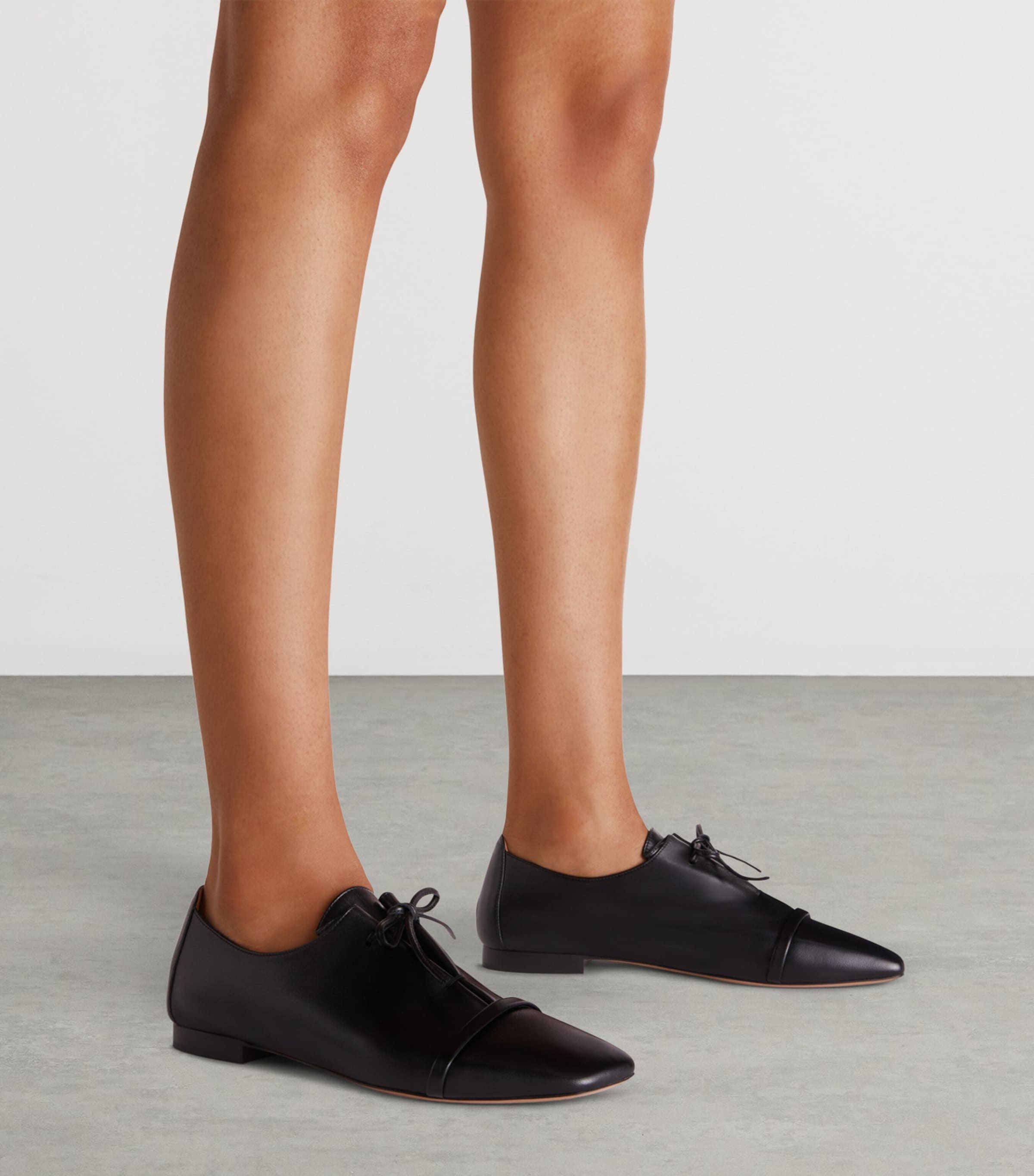 Nappa Leather Lace-Up Jean Flats BLACK Image 2