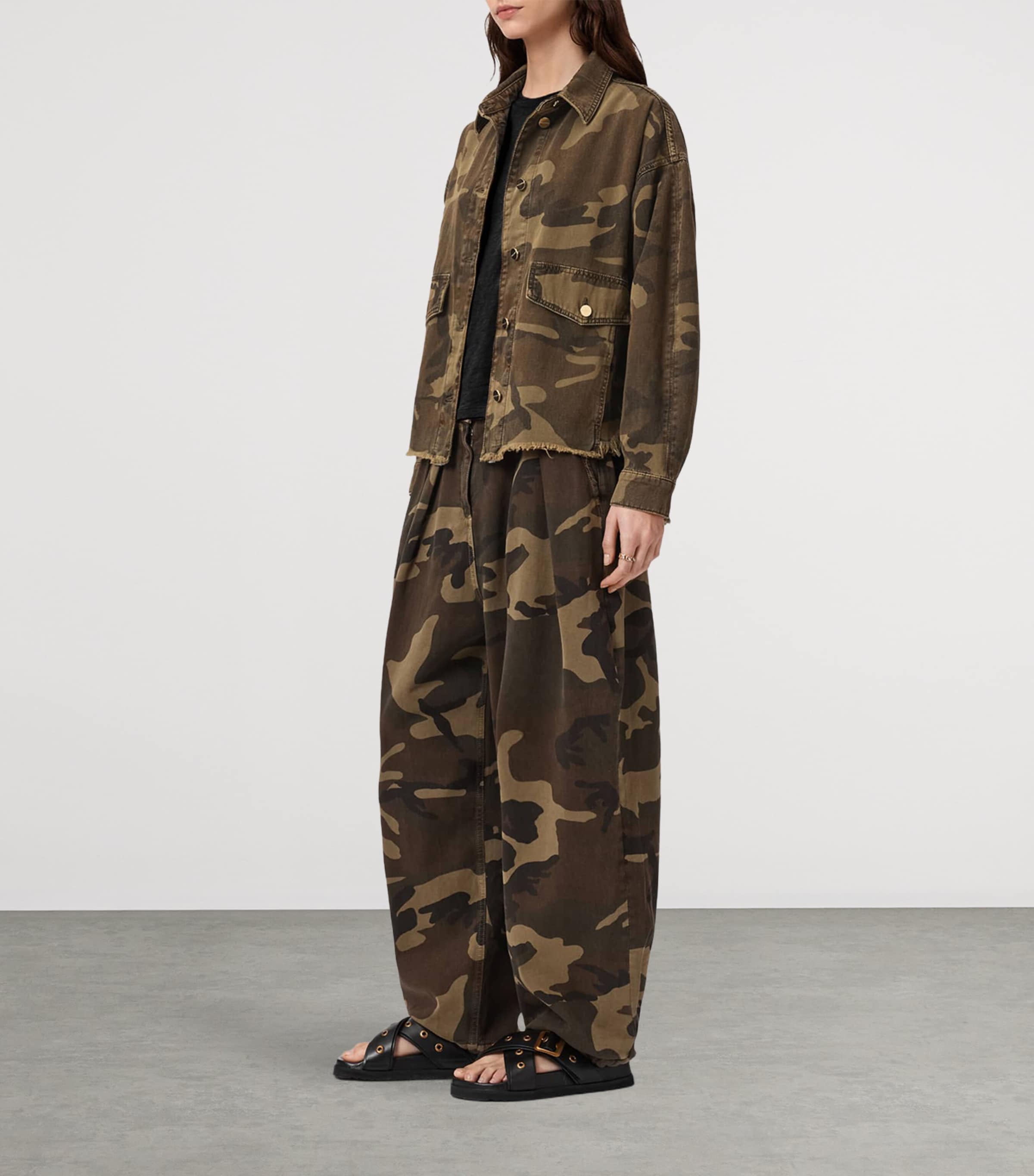 AllSaints Womens Cotton Camouflage Hettie Shacket Camo Green Image 6