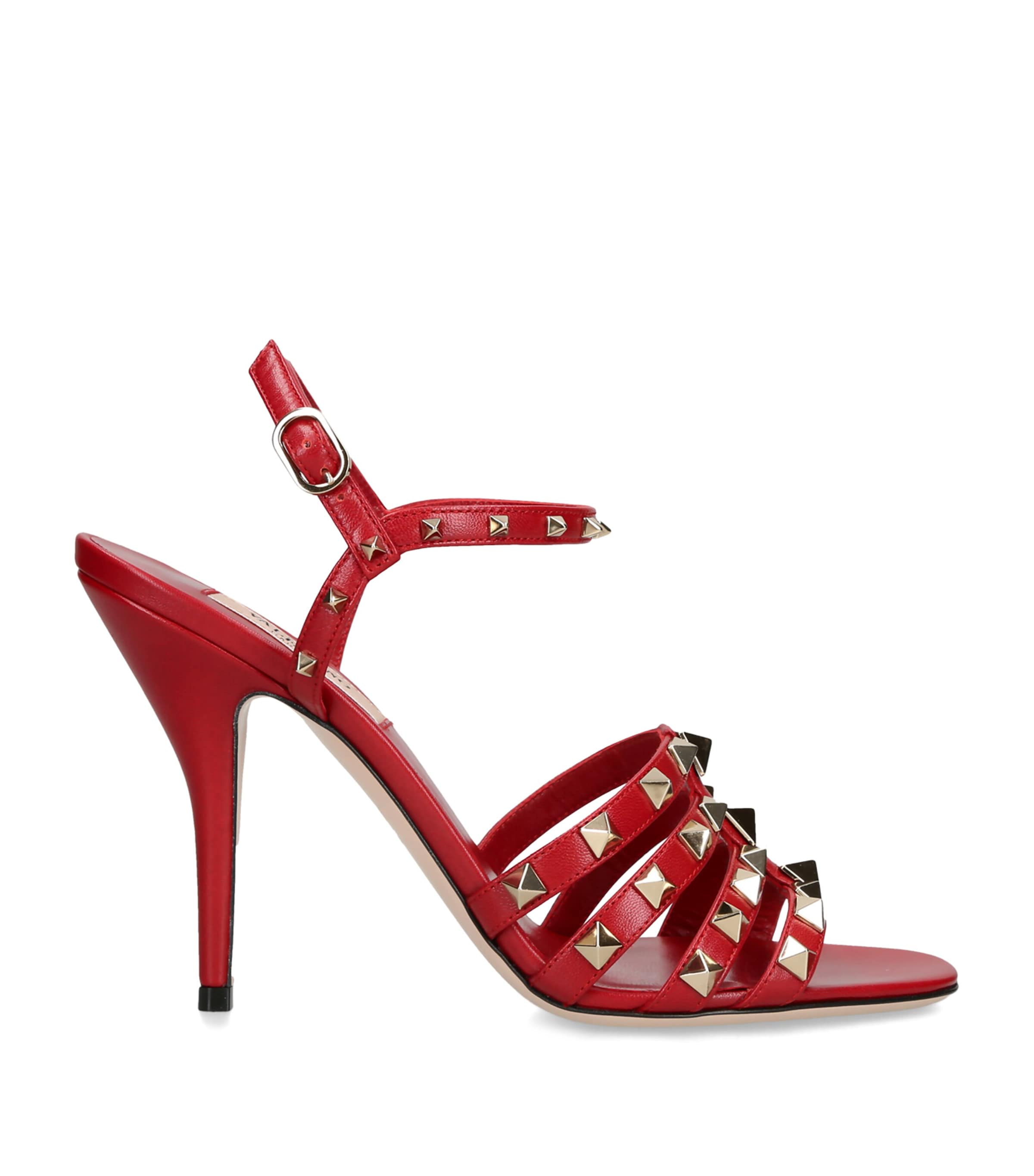 Valentino Garavani Leather Rockstud Heeled Sandals 100 Red Image 1