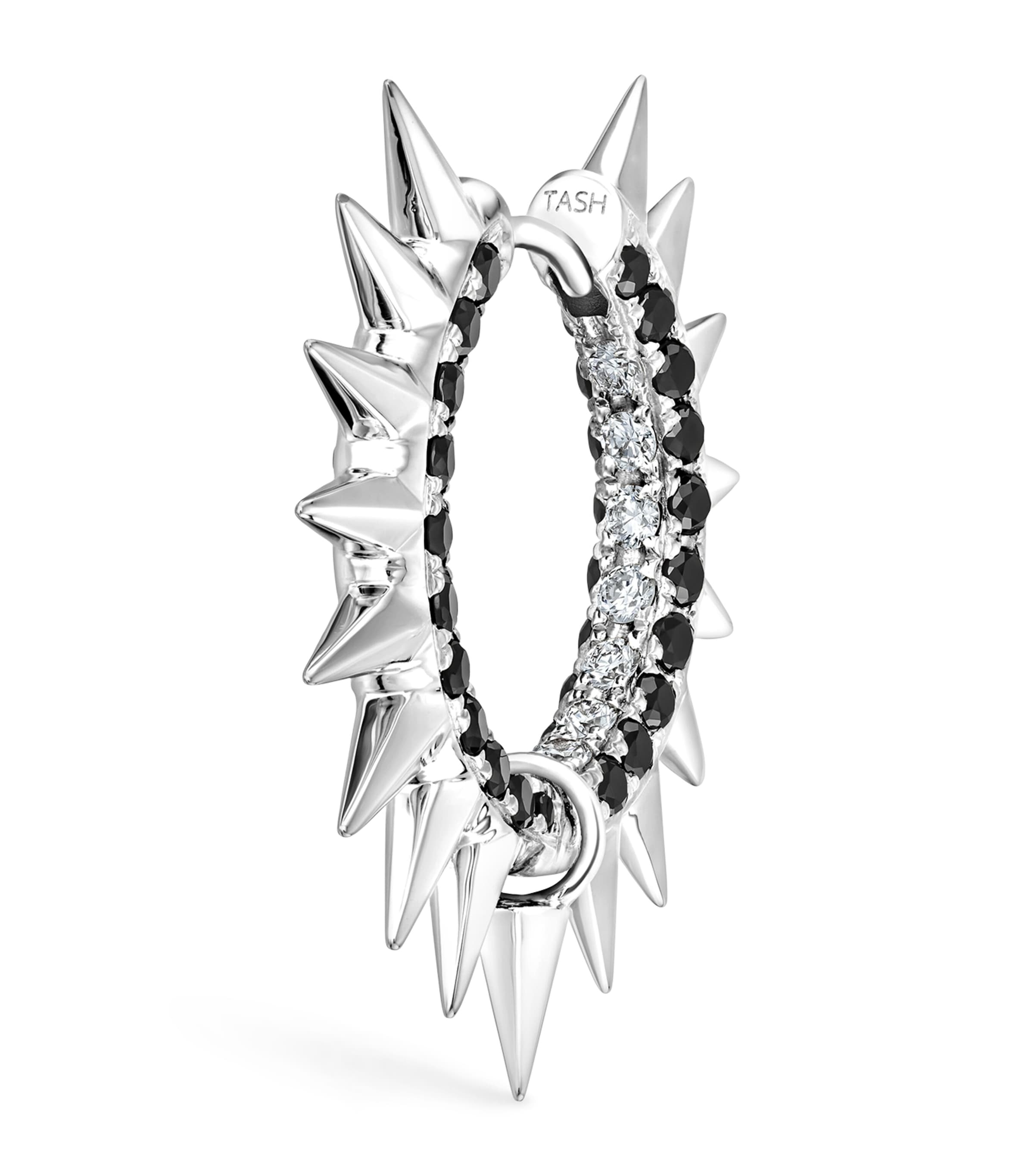 Maria Tash White Gold Black And White Diamond Pavé Metal Mohawk Hoop Earring