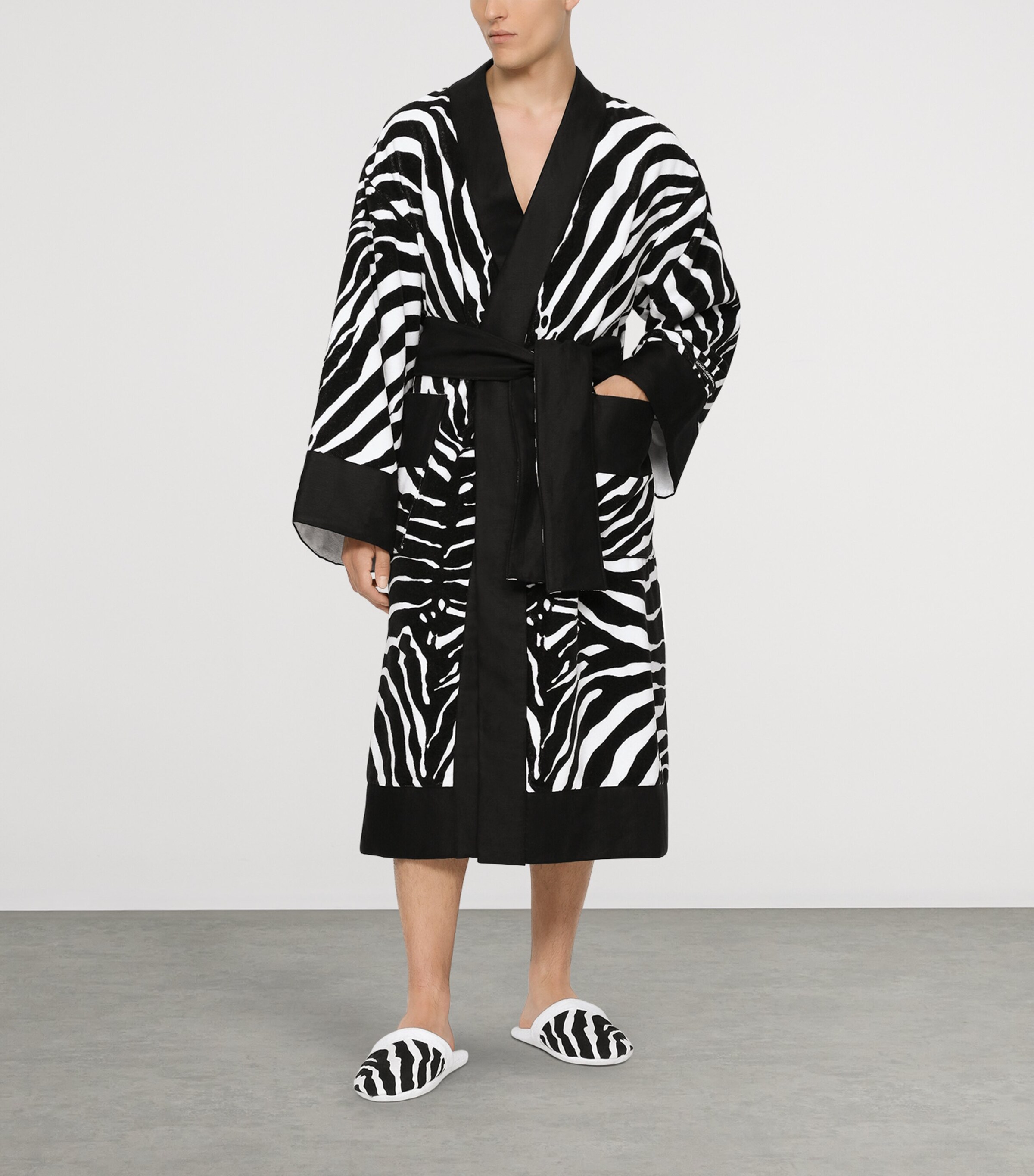 Dolce&Gabbana Casa Terry Cotton Zebra Print Robe Zebra Nero Image 10